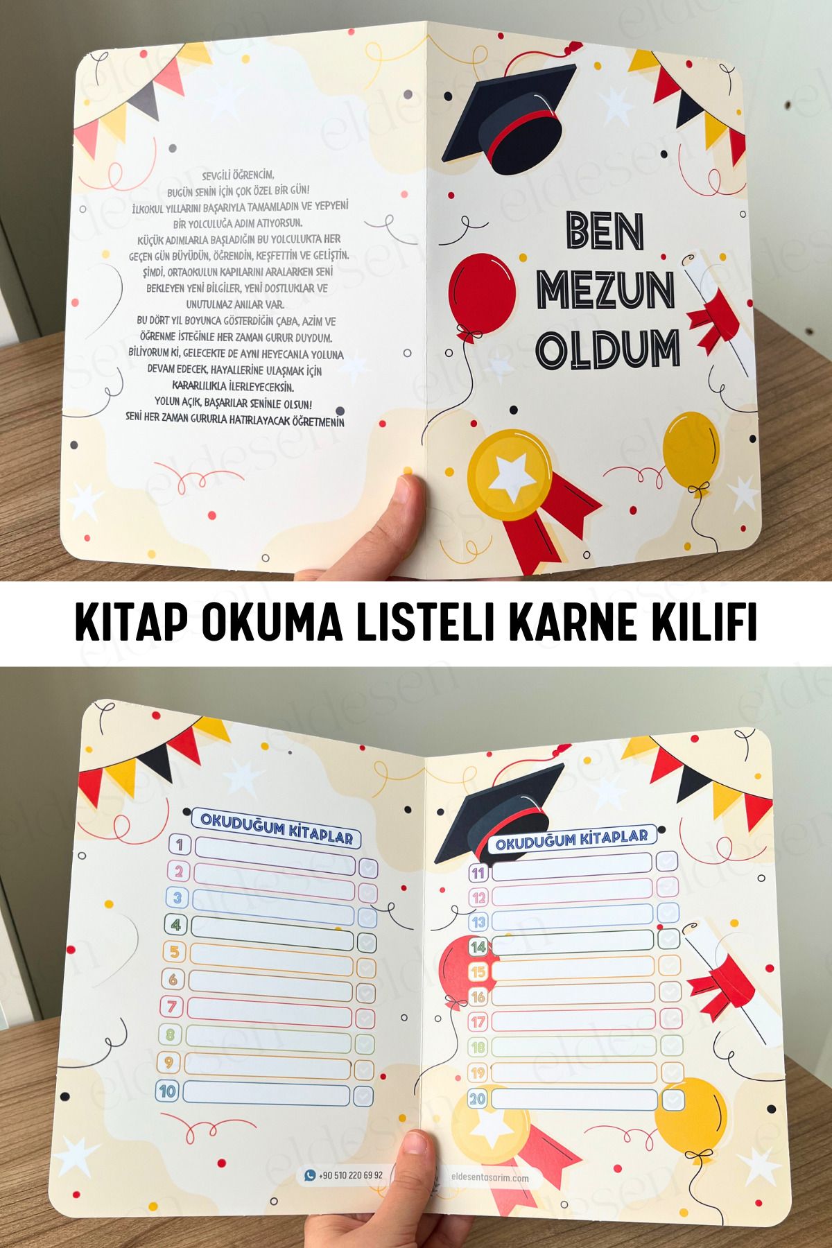 Eldesen Tasarım 1 Adet Karne Kılıfı 23x33cm Okul Mezuniyet Hediyesi Karne Hediyesi