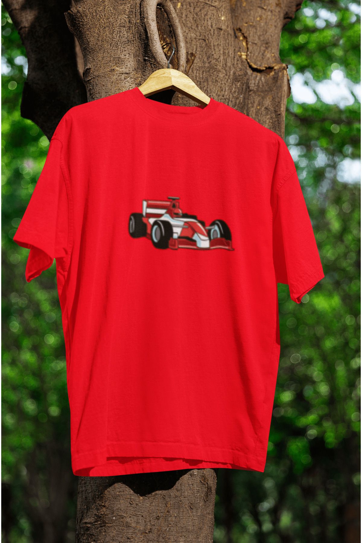 MG F1 BASKILI UNISEX BİSİKLET YAKA PAMUKLU OVERSIZE KALIP KISA KOLLU T-SHIRT