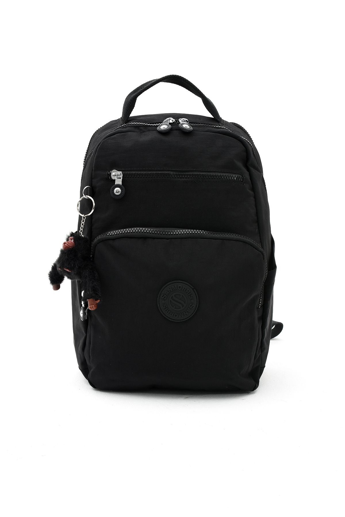 Sanmorris 3011 Unisex Suya Dayanıklı Krinkıl Kumaş Çok Gözlü Orta Boy Laptop Okul ve Sırt Çantası Siyah