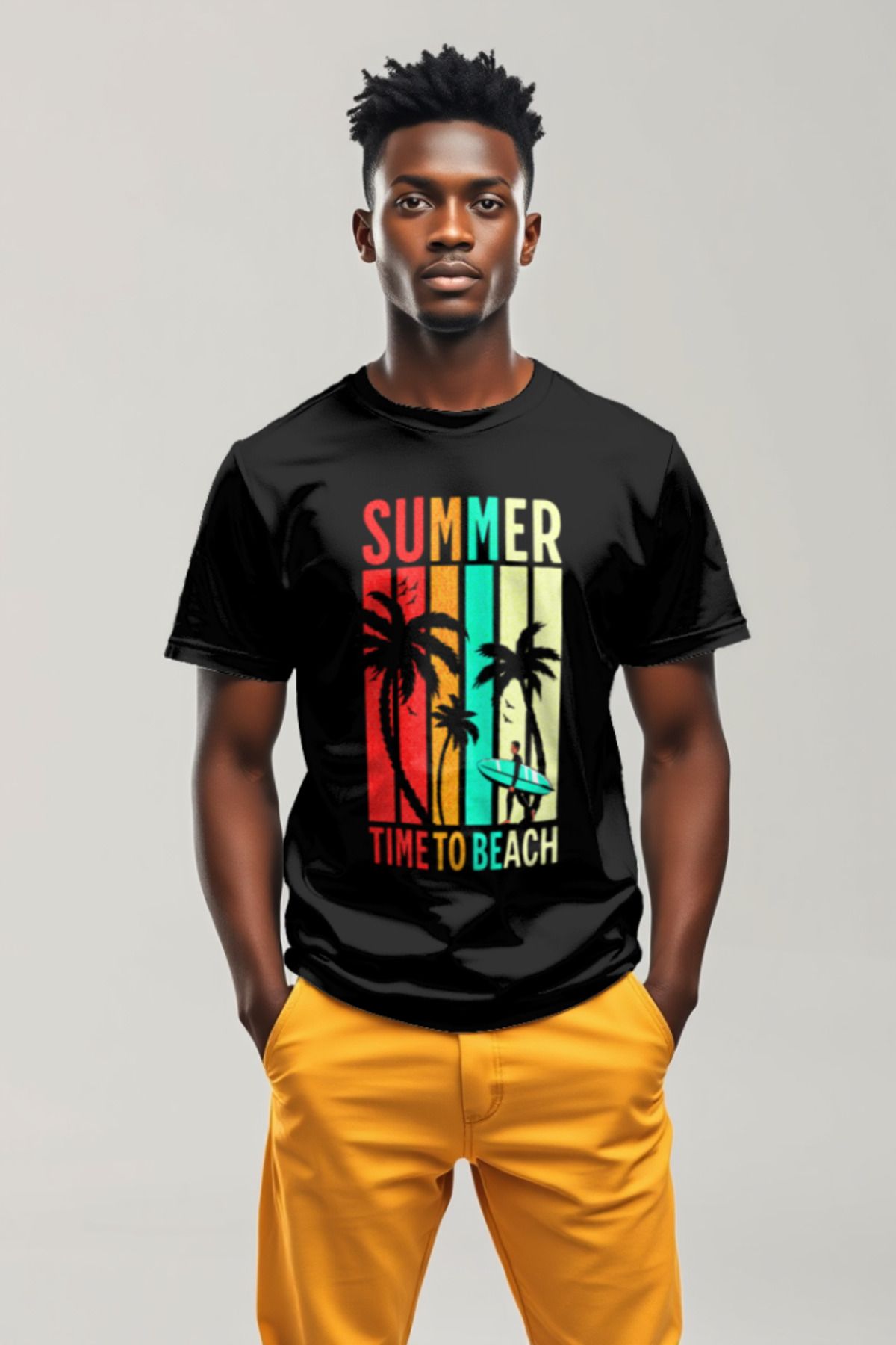 Victor Marcel Yazın Enerjisi Üzerinde! "Summer Time To Beach" Desenli Tişört