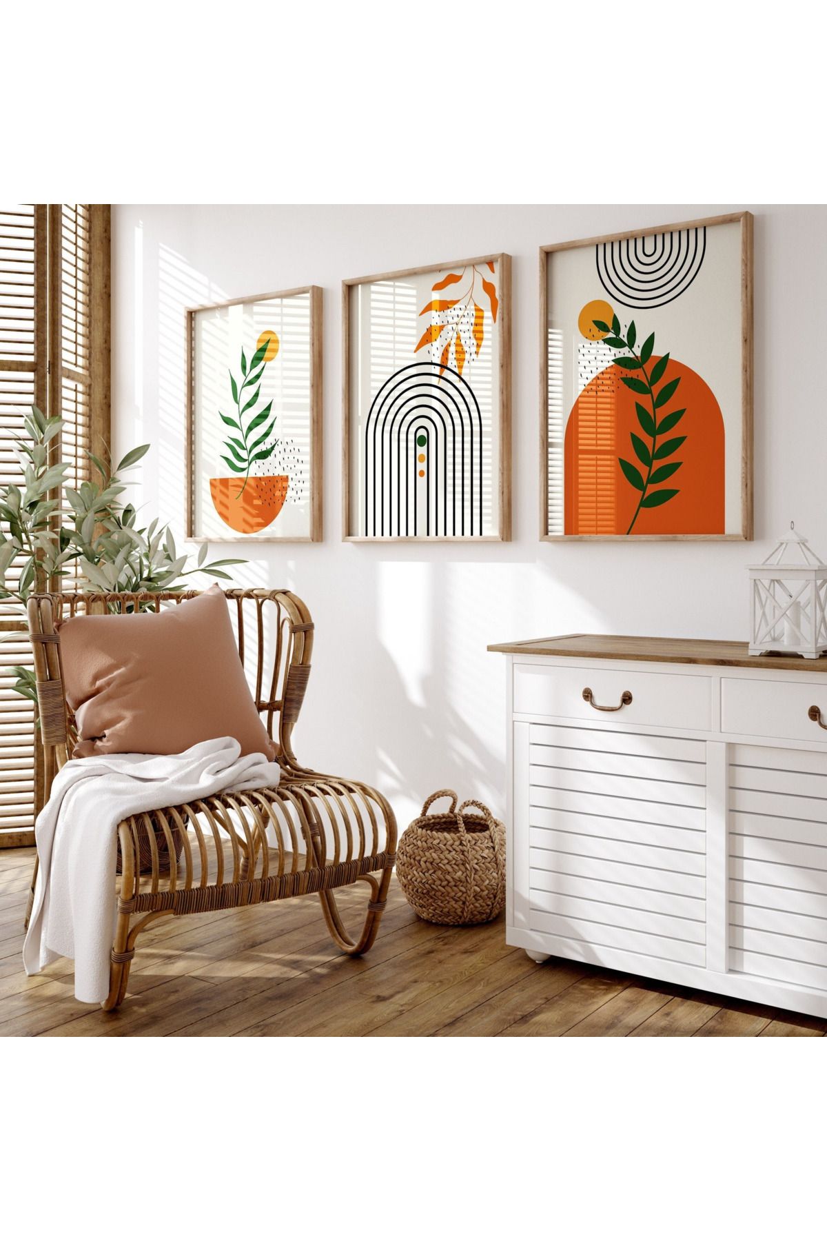Tuba Decor 3 Parça Ahşap Çerçeve Görünümlü MDF Poster Tablo Seti