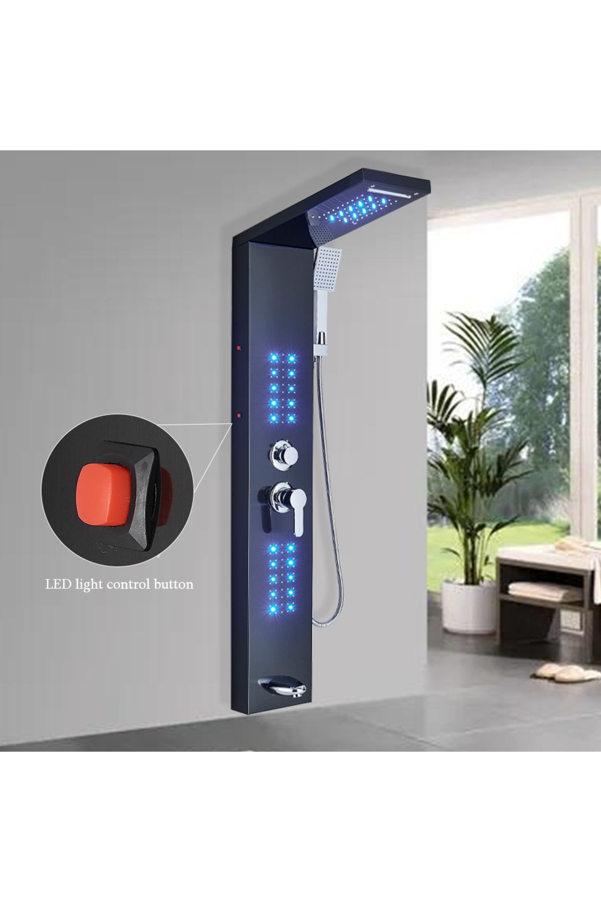 Blackswan Design-Panel dus, Blackswan, Tip M6002, model negru cu pipa, LED si functii SPA, dimensiune 121 cm 5