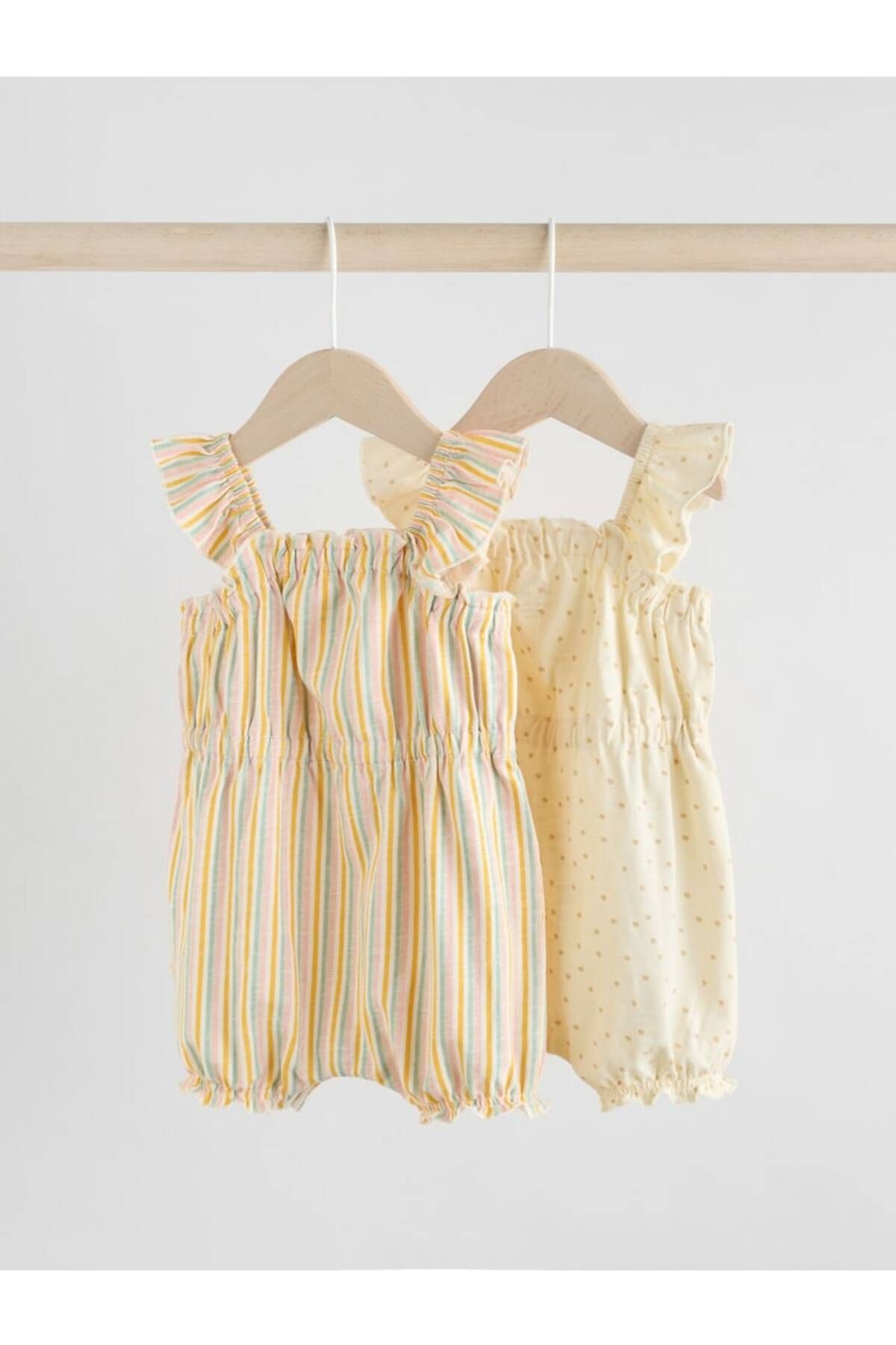 Next Baby 100% Cotton Cream Striped Suspender 2-Piece Romper Set