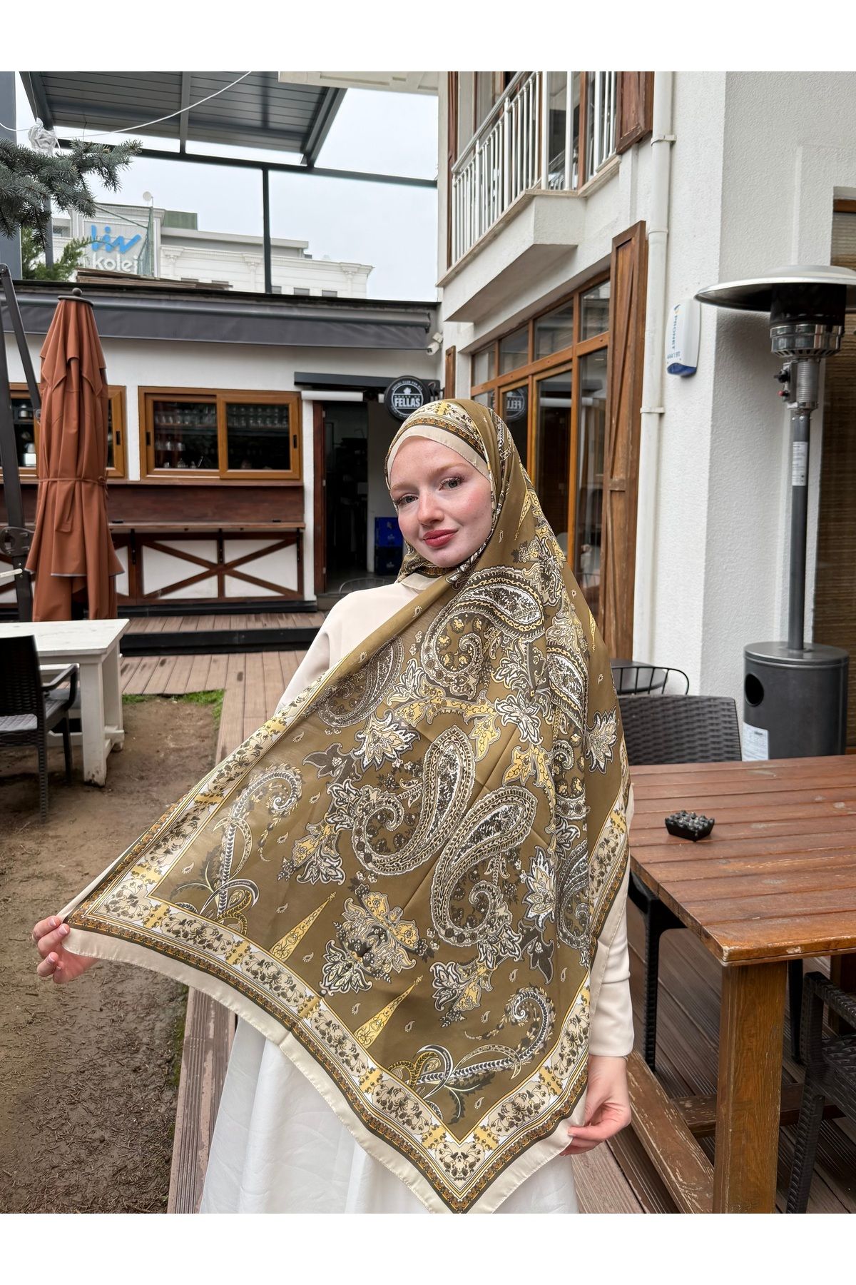 Kamer Scarf Timeless Weave Serisi Etnik Desen Şal Yağ Yeşili