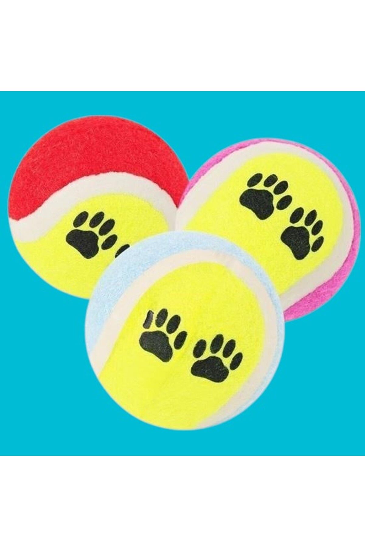 PratikAI 3'lü Renkli Desenli Tenis Topu | Kedi & Köpek Oyuncağı