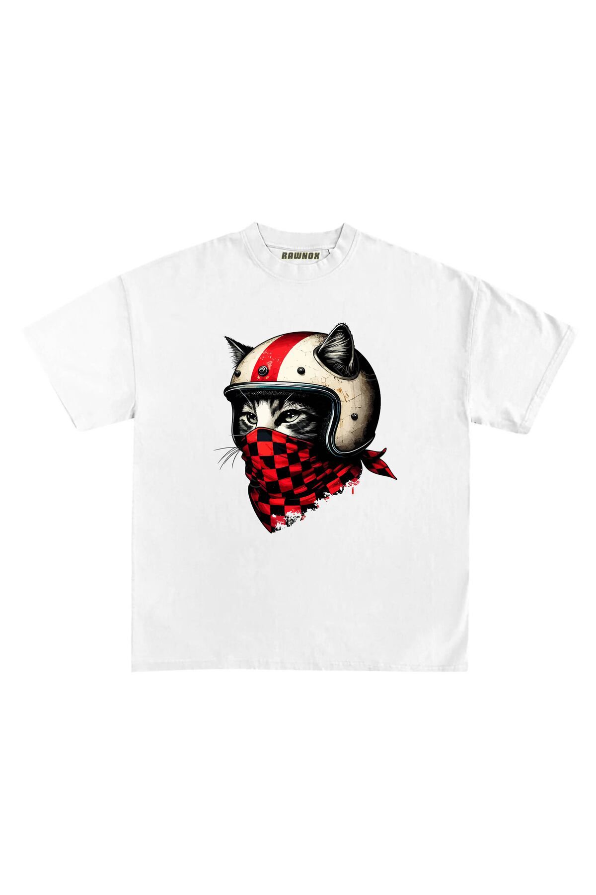 RawNox Unisex Bol Kalıp RawNox Özel Koleksiyon Kelebek Kedi Motorcu Tshirt