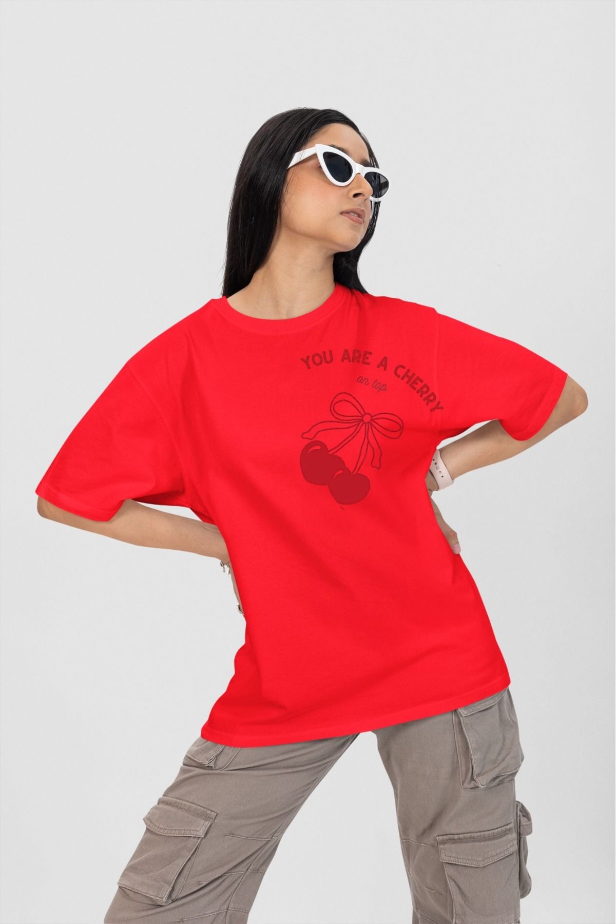 Butik %100 PAMUK ERKEK/KADIN -YOU ARE A CHERRY 2- TRANSFER BASKILI YUVARLAK YAKA KISA KOL TİŞÖRT
