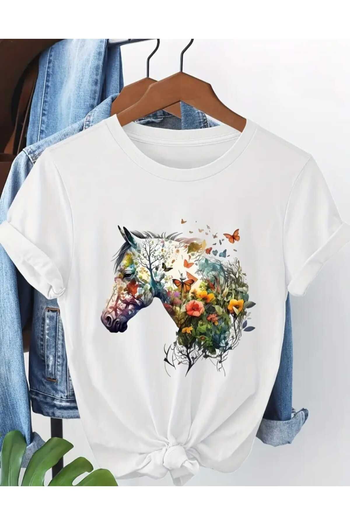 Panda Baskı Tekstil At Çiçek Baskılı Özel Tasarım Oversize Tshirt