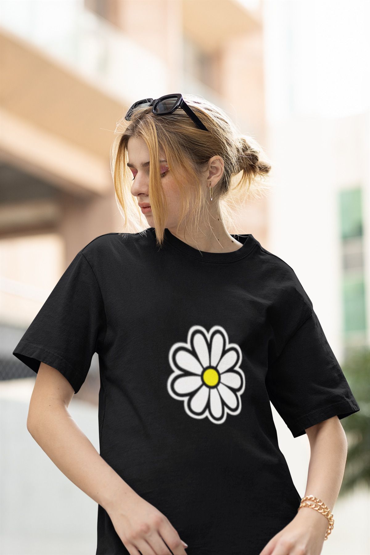 MG PAPATYA BASKILI KADIN BİSİKLET YAKA PAMUKLU OVERSIZE KALIP KISA KOLLU T-SHIRT