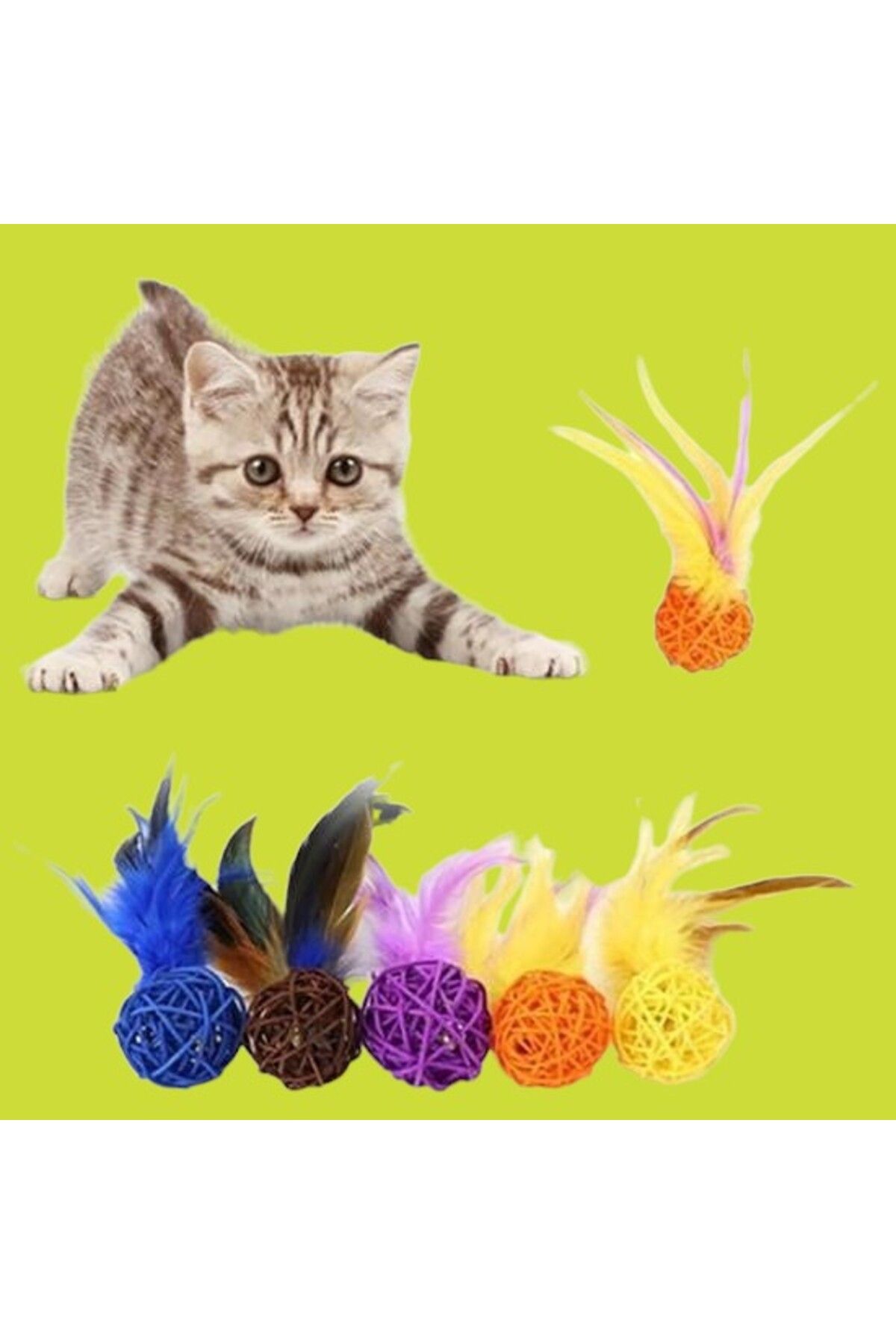 PratikAI 2'li Rattan Renkli Peluş Tüylü Kedi Oyuncağı | Çıngıraklı & Dayanıklı