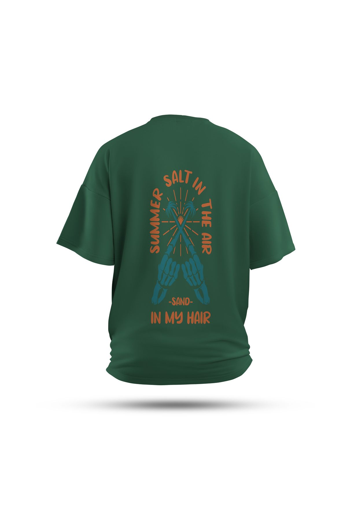 Zestia Unisex T-Shirt, Sun in Bones Sırt Baskılı, Regular, %100 Pamuk, Yeşil T-Shirt No: 0286