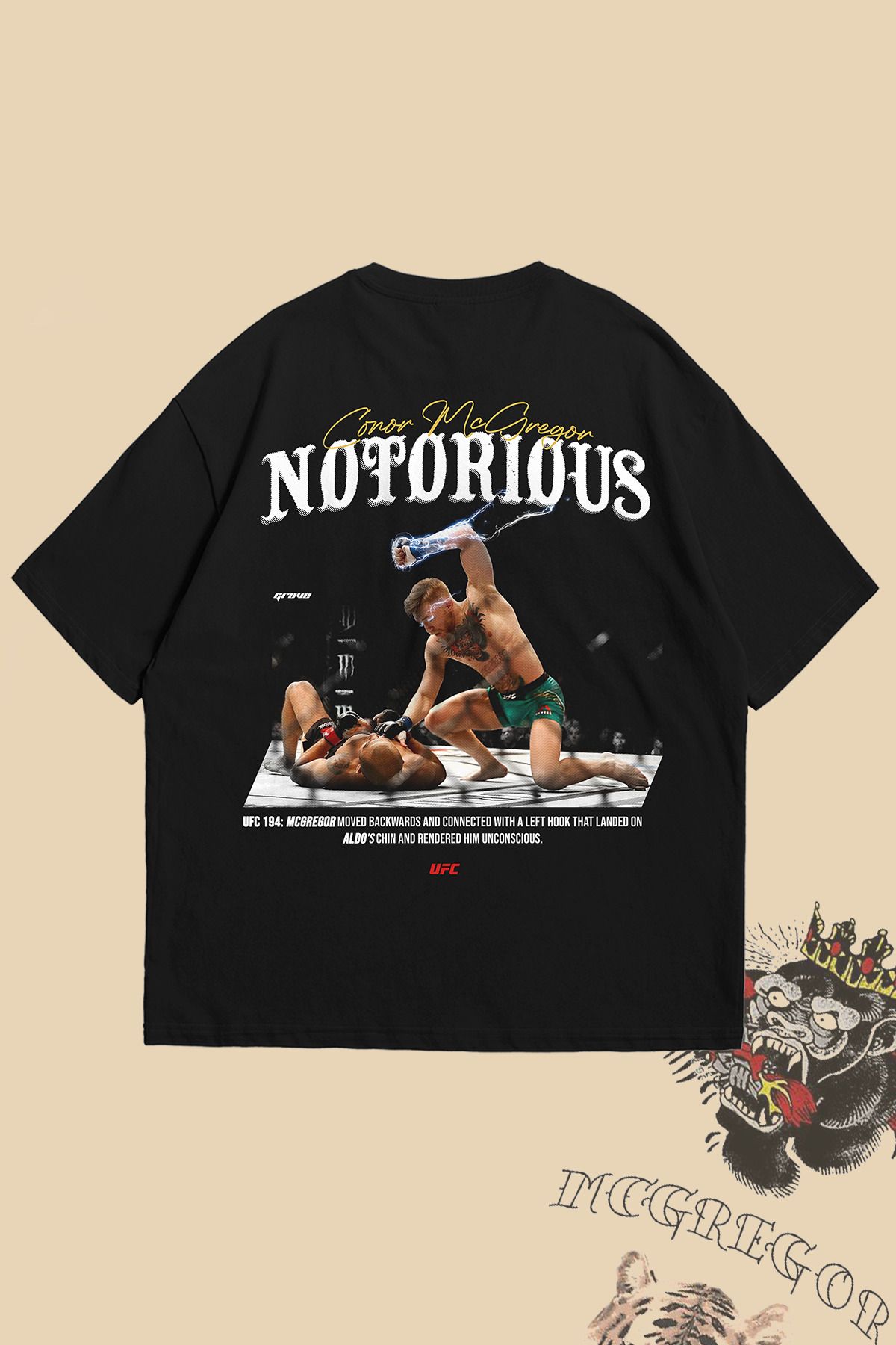 Grove Fashion Conor McGregor vs Fight Ön ve Arka Baskılı Unisex Oversize T-Shirt