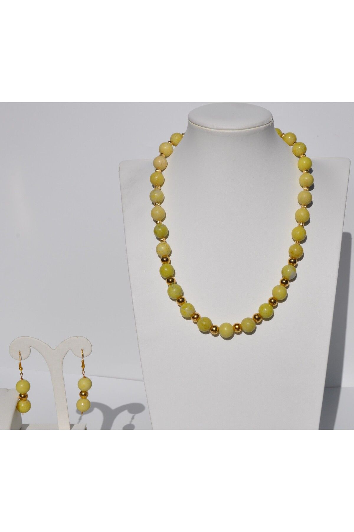 Nilfu Atelier JASPER DOĞAL TAŞ KOLYE KÜPE SETİ