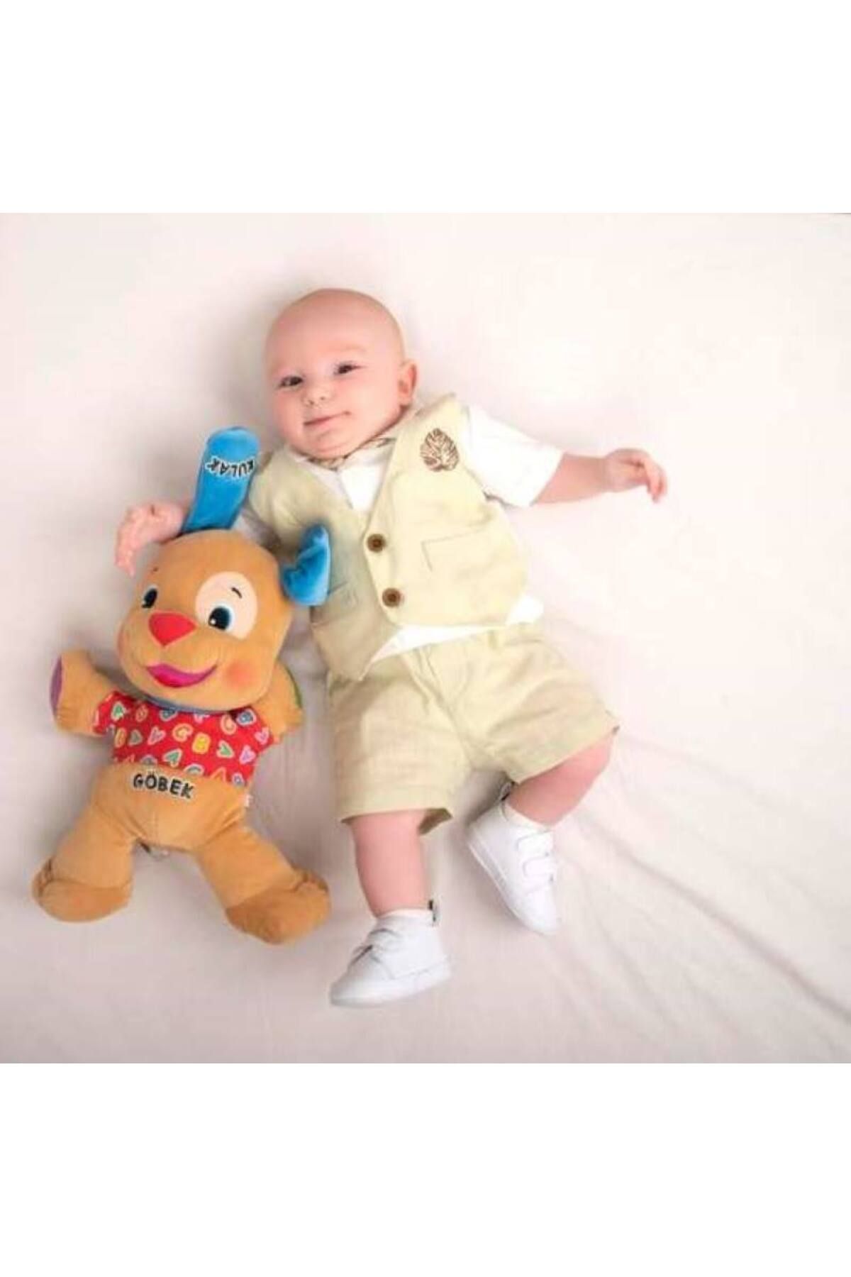 elhankids erkek bebek keten yeleklş takım (aqua nil rengi)