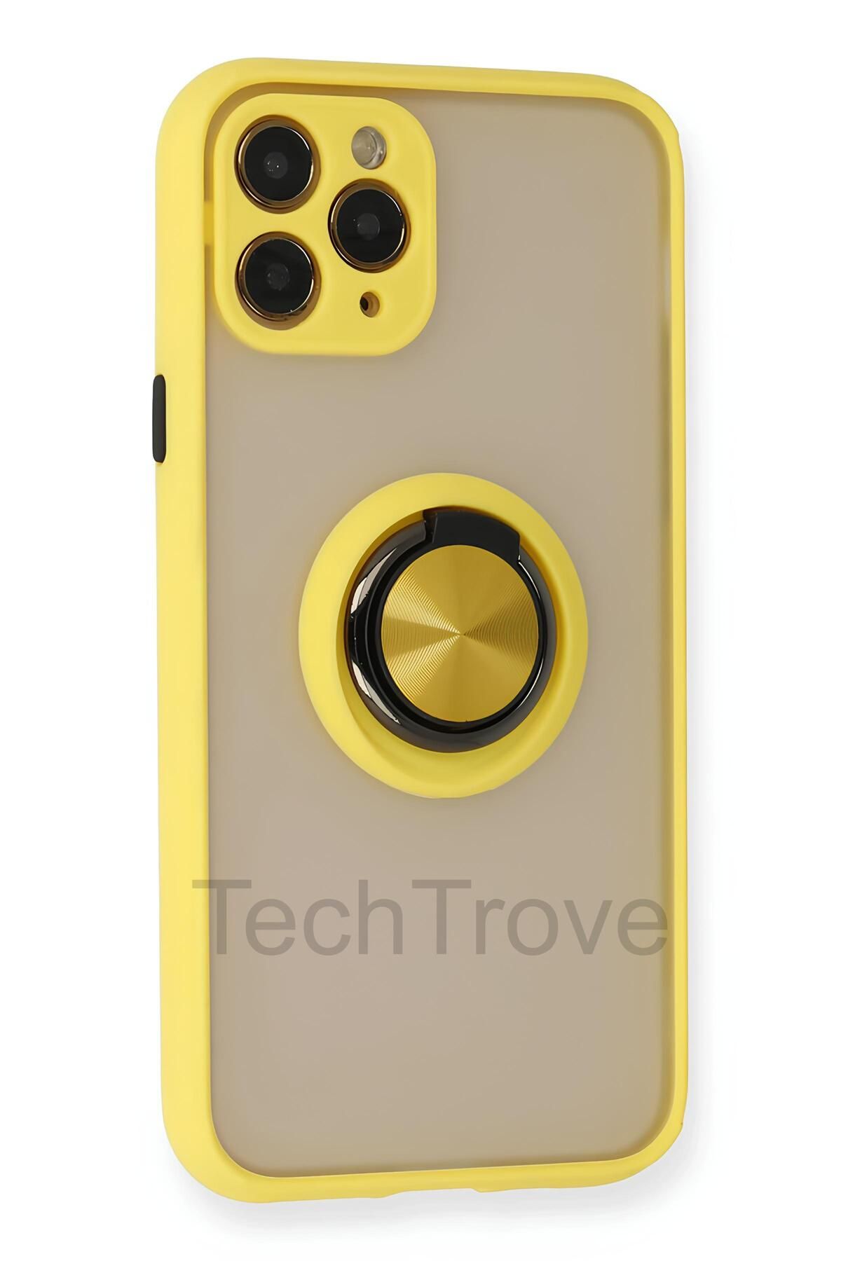TechTrove iPhone 11 Pro Max Kılıf Yüzüklü Stand Özellikli Darbe Korumalı Mat Silikon Kapak
