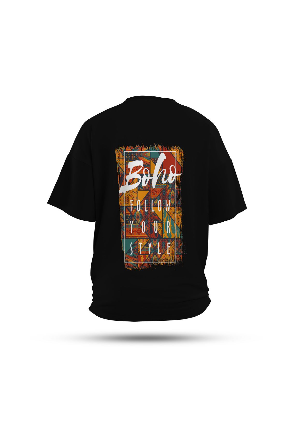 Zestia Unisex T-Shirt, Boho Vibe Sırt Baskılı, Regular, %100 Pamuk, Siyah T-Shirt No: 0260