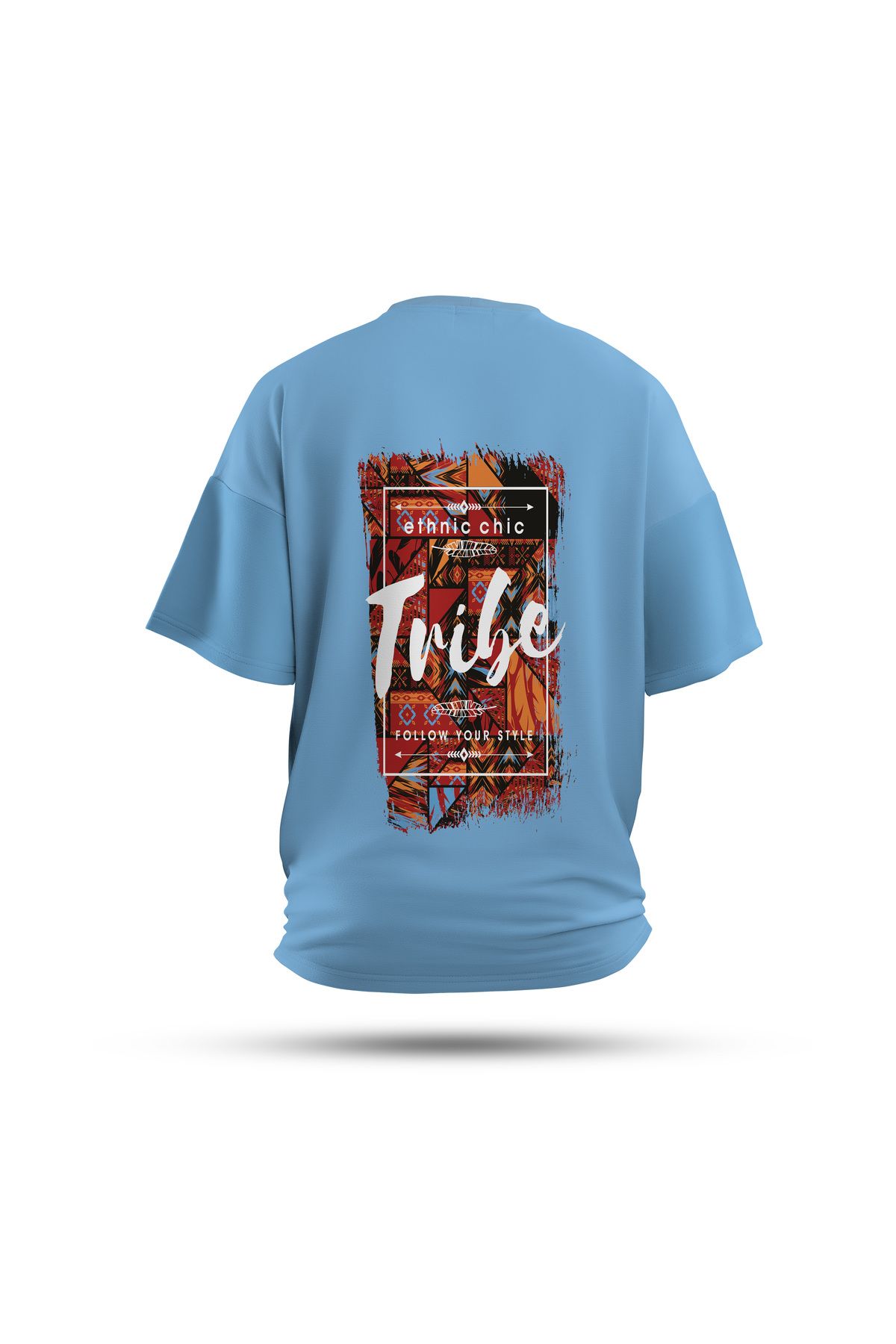 Zestia Unisex T-Shirt, Ethnic Tribe Sırt Baskılı, Regular, %100 Pamuk, Mavi T-Shirt No: 0265