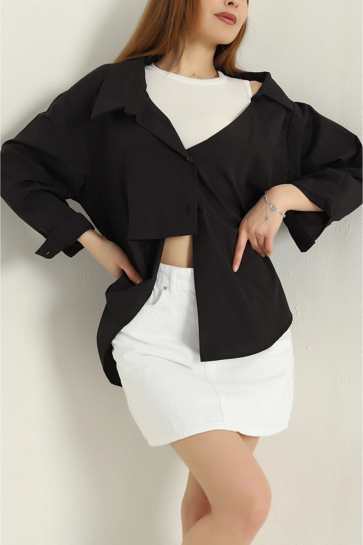 Secret Passion Lingerie Siyah Atlet Garnili Poplin Kadın Gömlek