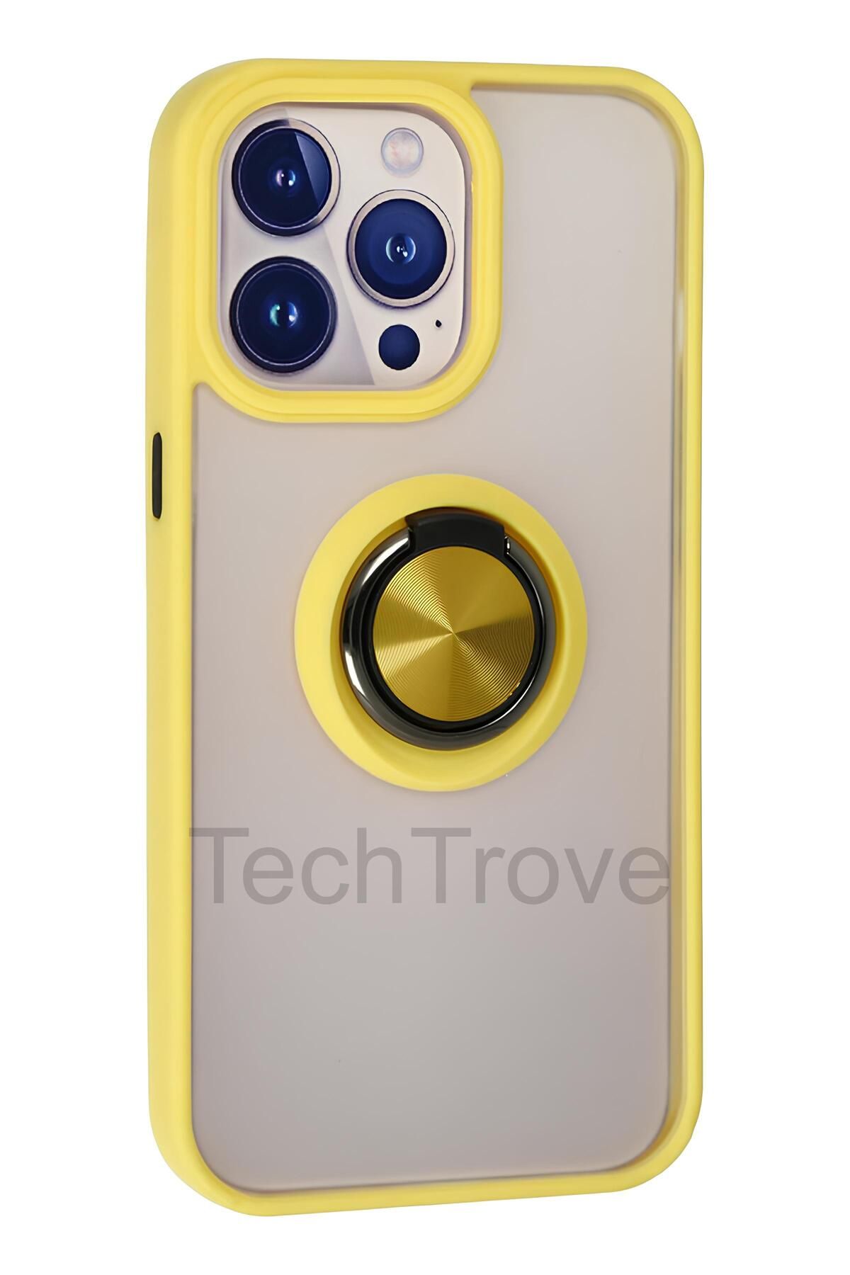 TechTrove iPhone 13 Pro Max Kılıf Yüzüklü Stand Özellikli Darbe Korumalı Mat Silikon Kapak