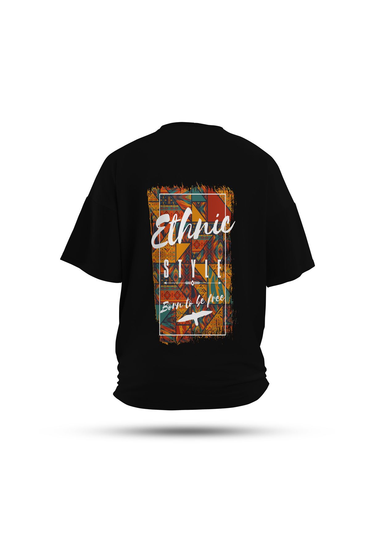 Zestia Unisex T-Shirt, Ethnic Soul Sırt Baskılı, Regular, %100 Pamuk, Siyah T-Shirt No: 0262