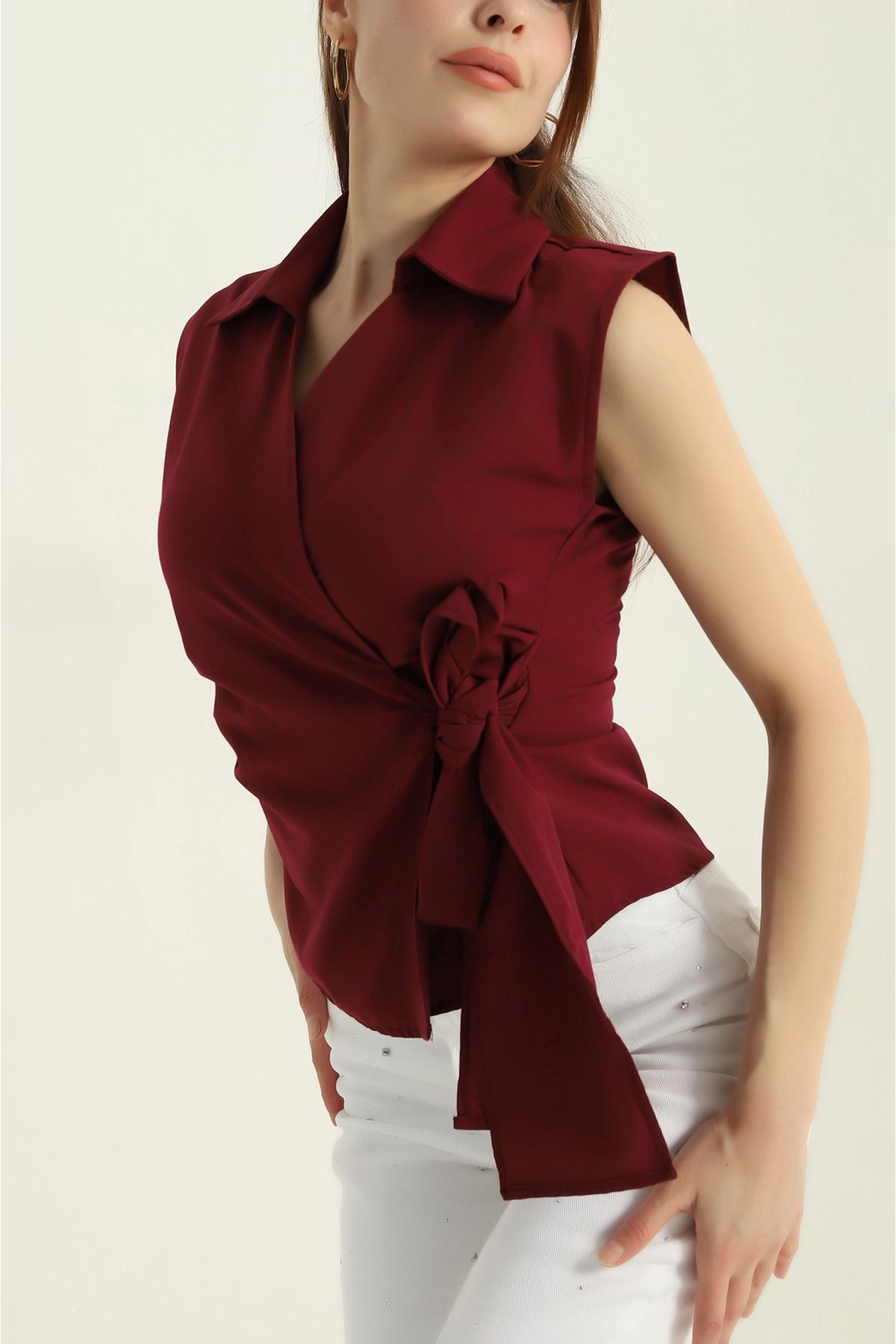 Secret Passion Lingerie Bordo Bağlamalı Sıfır Kol Kadın Gömlek