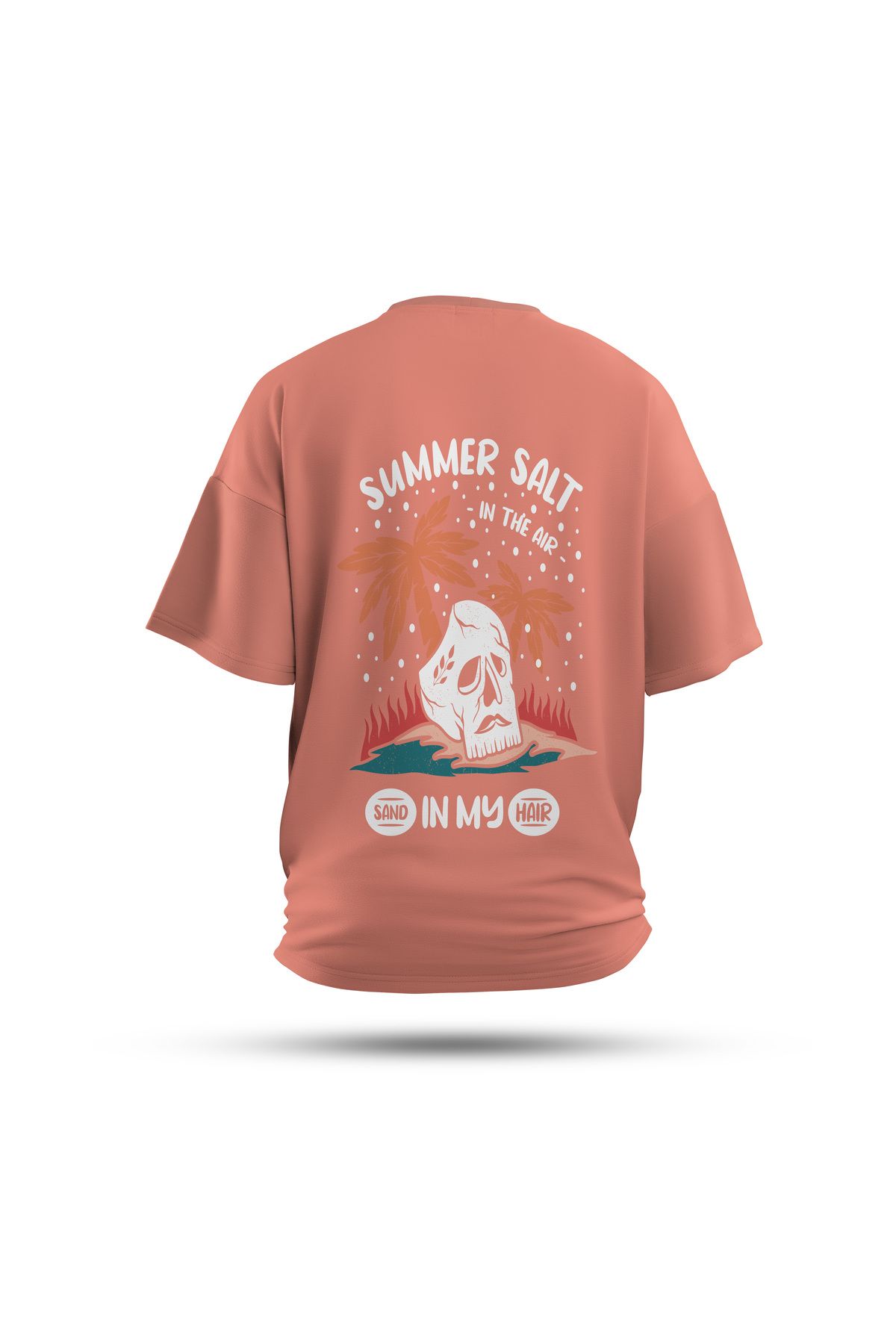 Zestia Unisex T-Shirt, Salt & Sand Sırt Baskılı, Regular, %100 Pamuk, Somon T-Shirt No: 0283