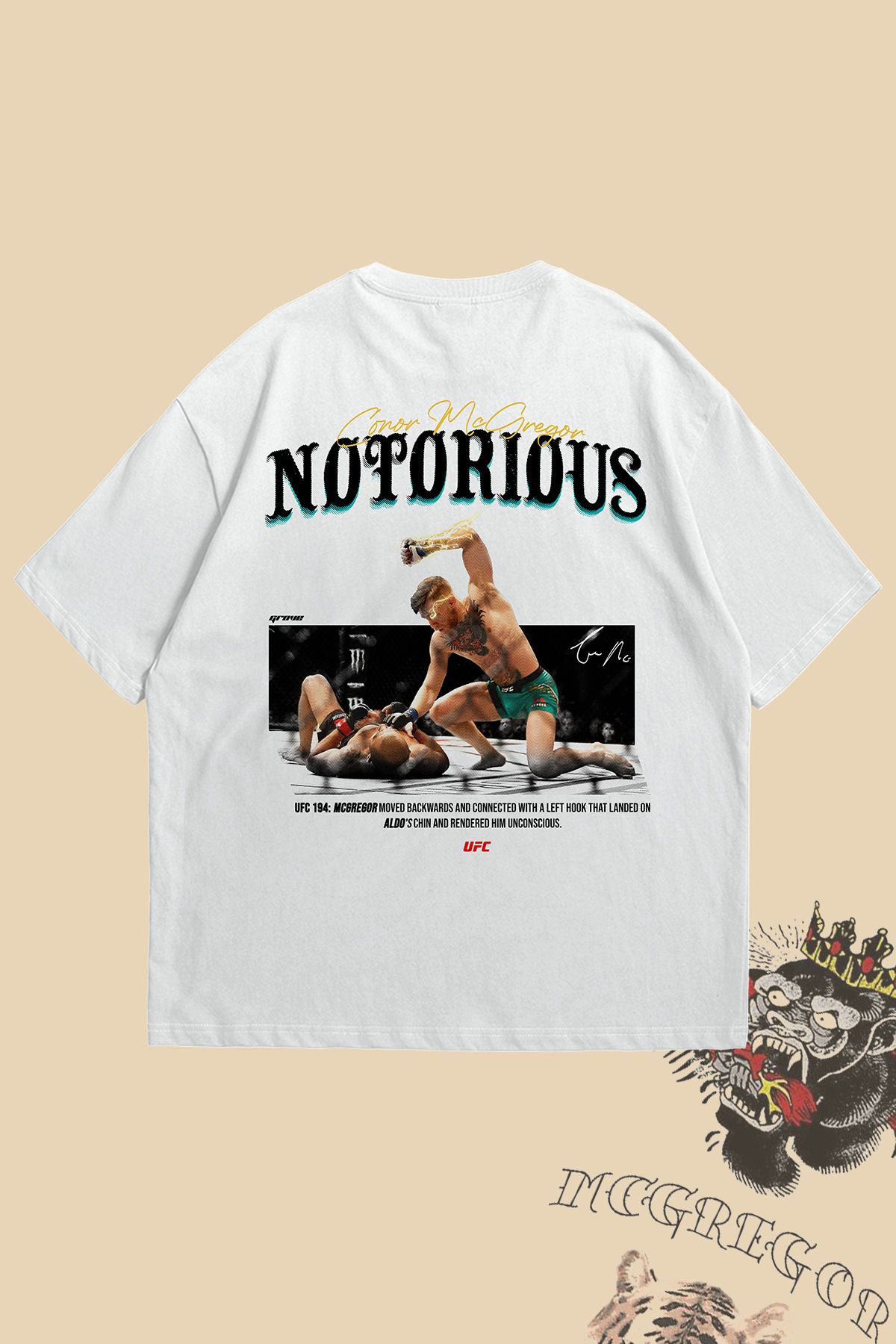 Grove Fashion Conor McGregor Öfke Ön ve Arka Baskılı Unisex Oversize T-Shirt