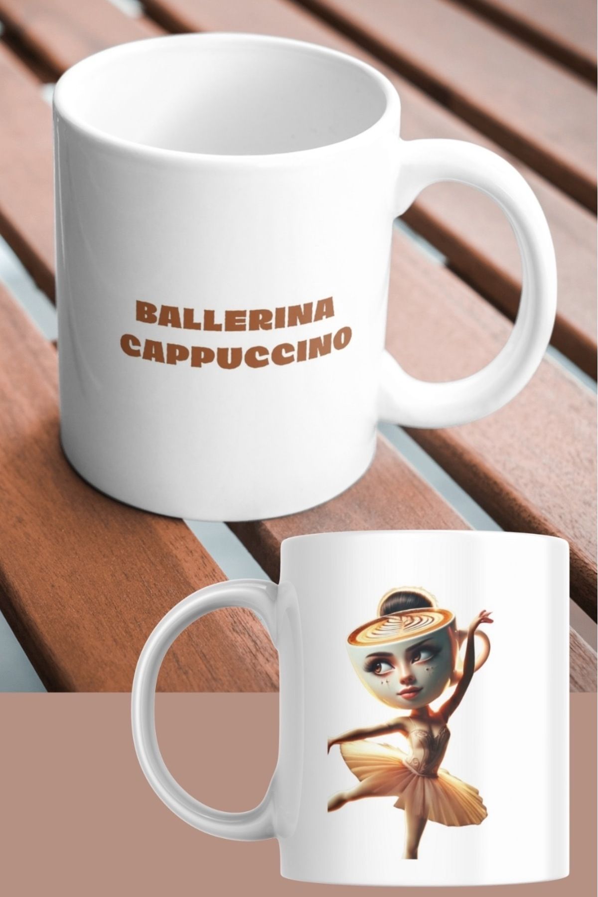 Hediye Gurmesi Ballerina Cappuccino Brainrot Baskılı Porselen Kupa Bardak