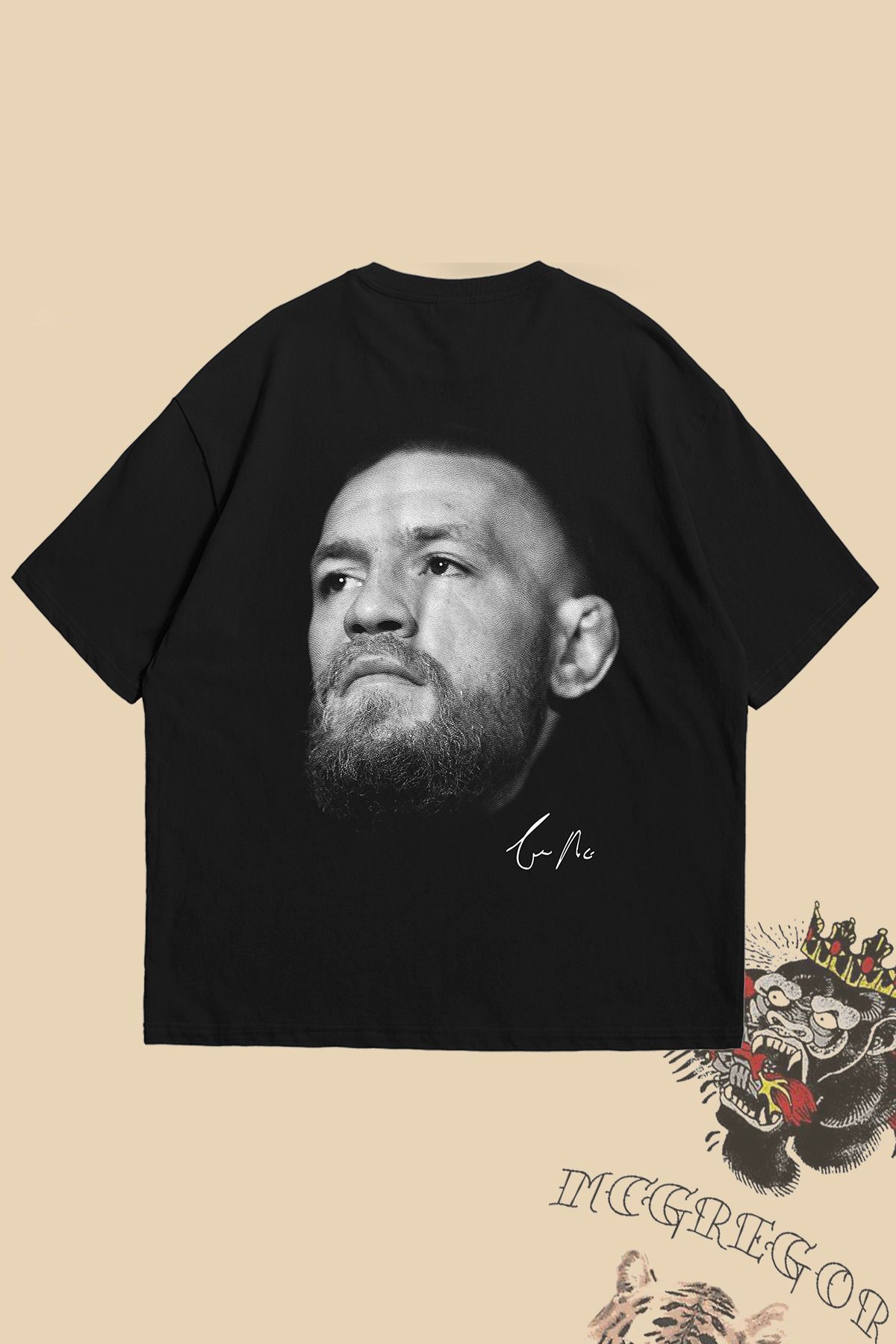 Grove Fashion Conor McGregor BW Ön ve Arka Baskılı Unisex Oversize T-Shirt