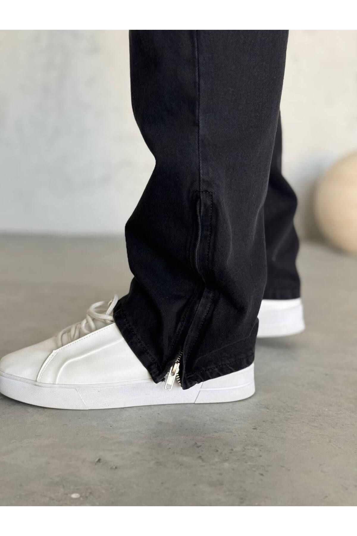 GOOD FASHION Paçası Fermuarlı Yan Detaylı Efektli Rahat Kalıp Baggy Kot Pantolon
