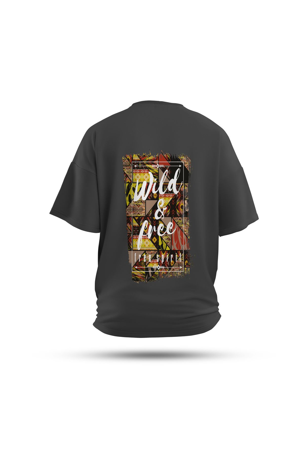 Zestia Unisex T-Shirt, Wild & Free Sırt Baskılı, Regular, %100 Pamuk, Antrasit T-Shirt No: 0263