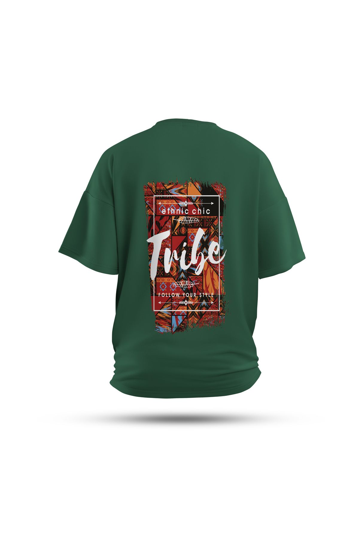 Zestia Unisex T-Shirt, Ethnic Tribe Sırt Baskılı, Regular, %100 Pamuk, Yeşil T-Shirt No: 0265