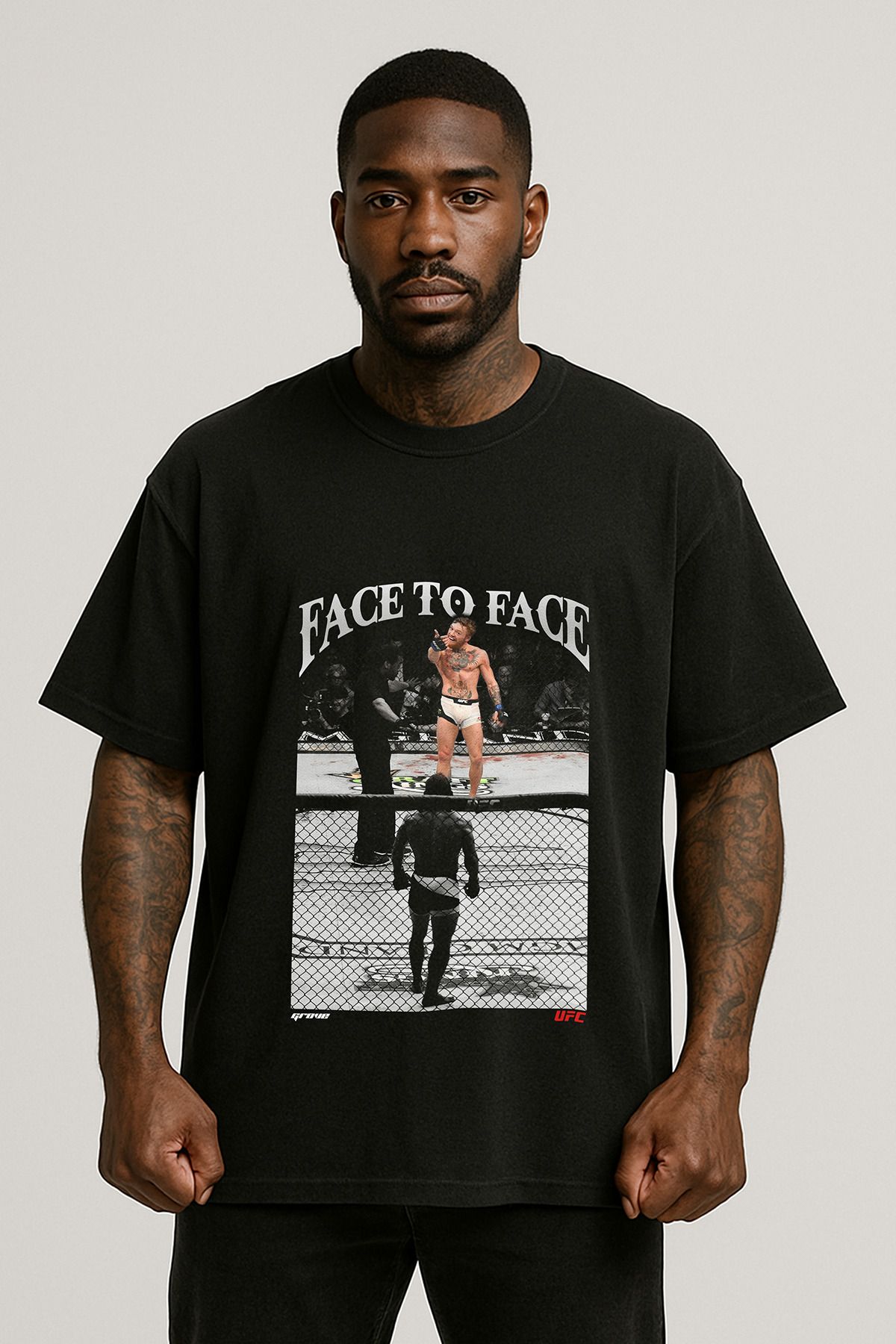 Grove Fashion McGregor Face to face Baskılı Unisex Oversize T-Shirt