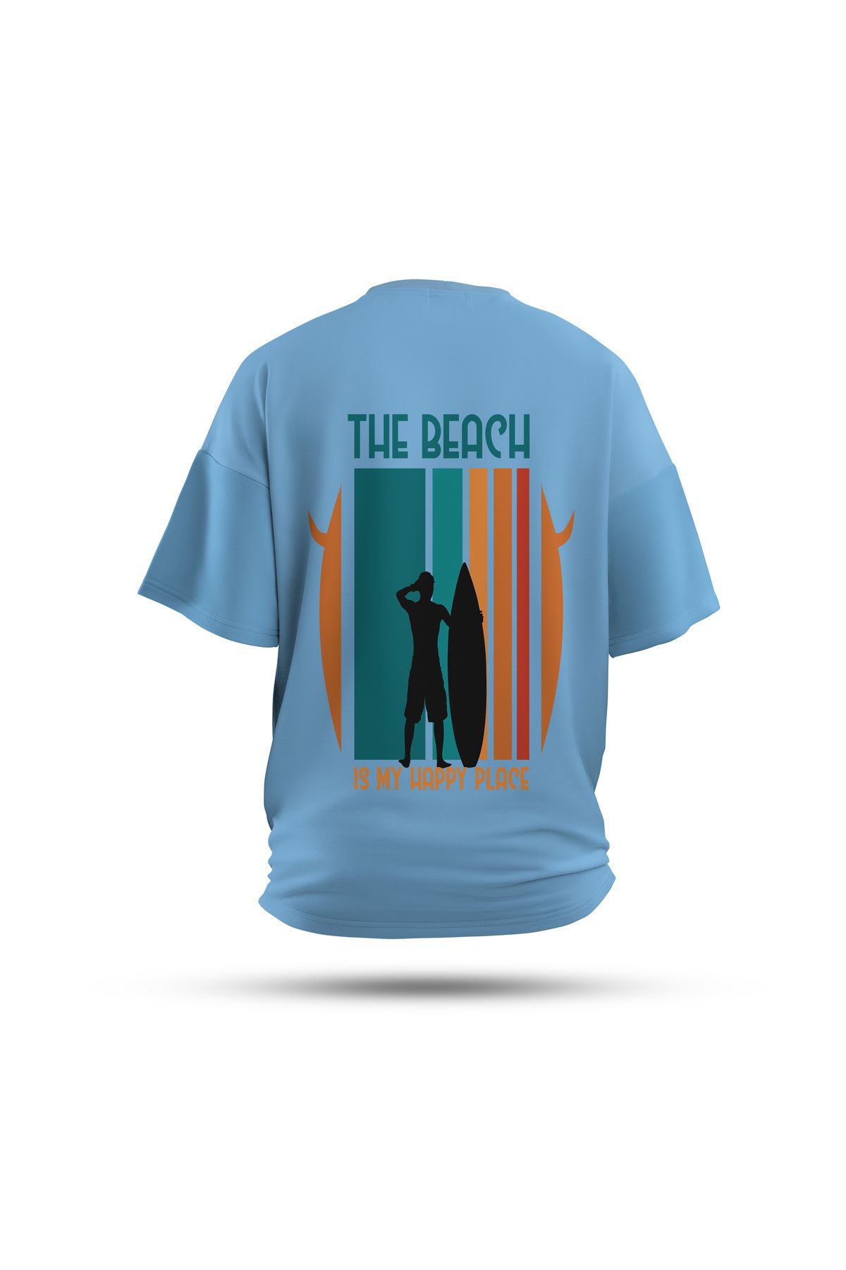 Zestia Unisex T-Shirt, The Beach Sırt Baskılı, Regular, %100 Pamuk, Mavi T-Shirt No: 0282