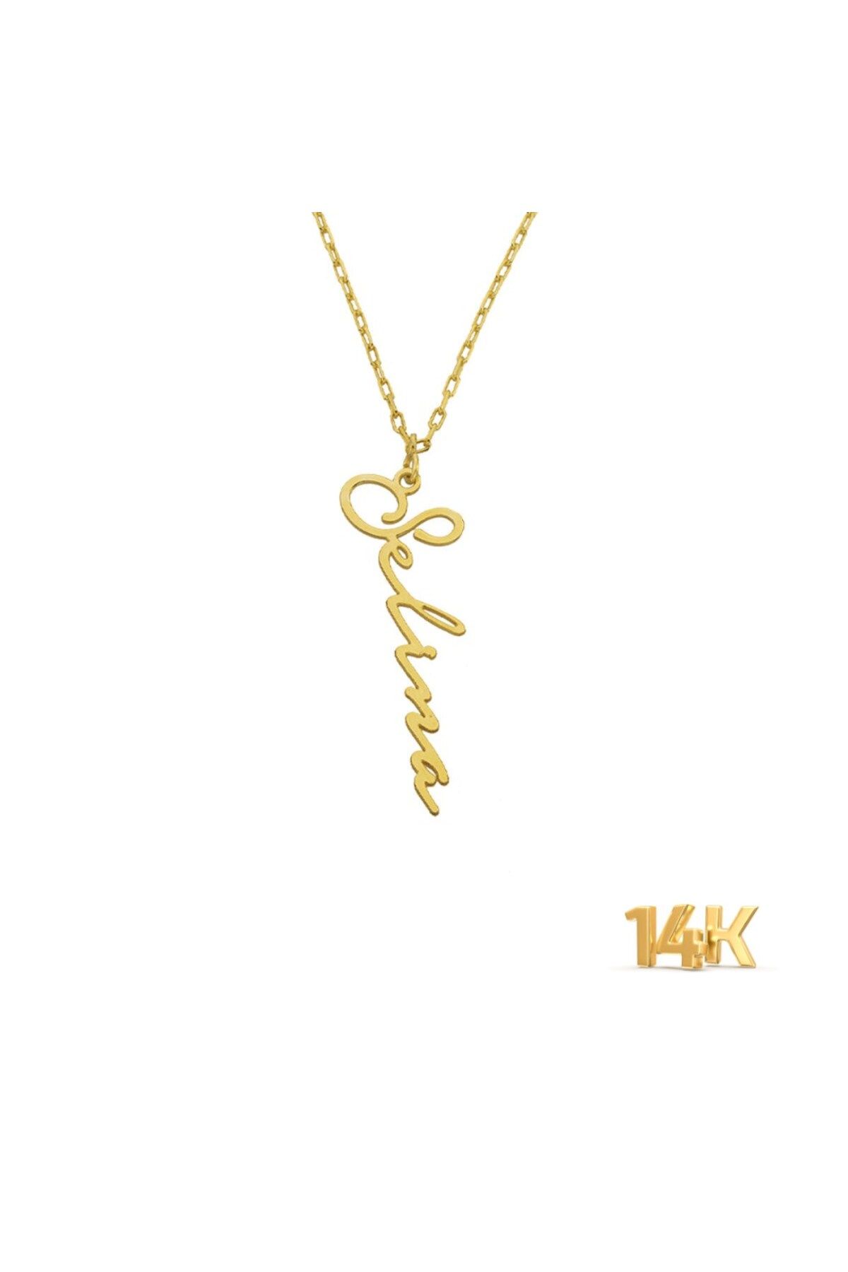 beonejewelry DİKEY NOTERA FONTLU KOLYE | 14 AYAR ALTIN