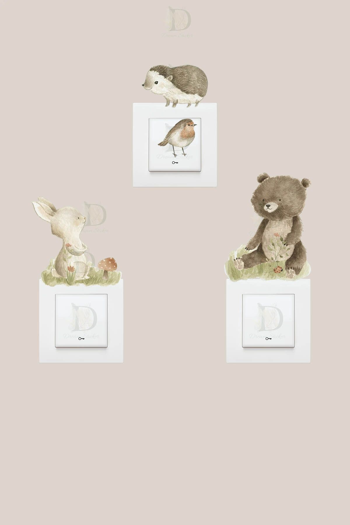 KT Decor Orman Arkadaşarı Woodland 3'lü Priz Sticker Seti