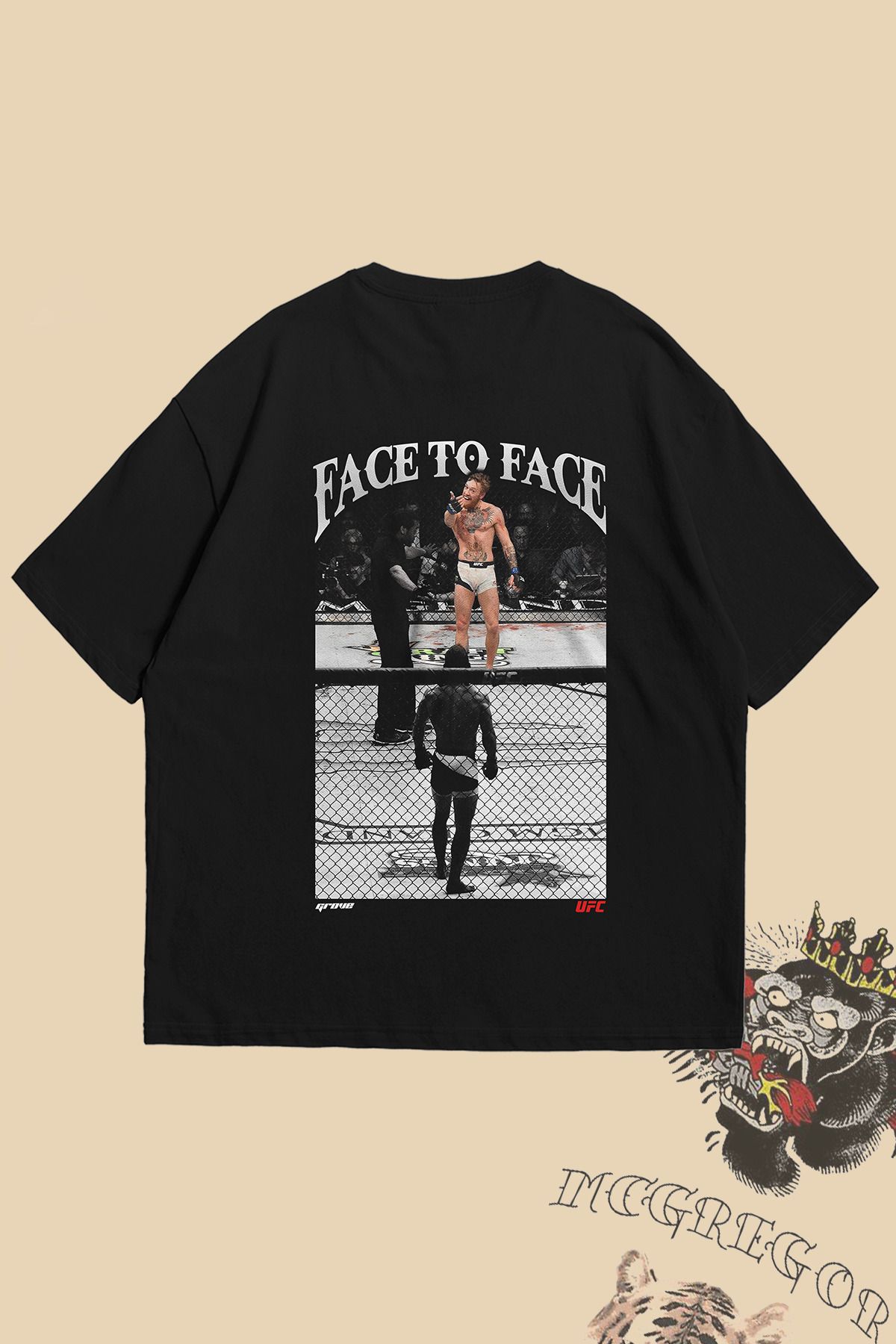 Grove Fashion Conor McGregor Face Ön ve Arka Baskılı Unisex Oversize T-Shirt