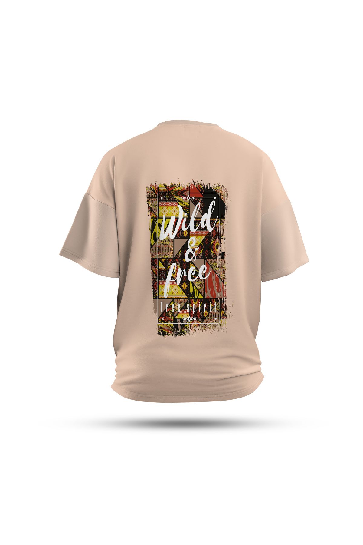 Zestia Unisex T-Shirt, Wild & Free Sırt Baskılı, Regular, %100 Pamuk, Krem T-Shirt No: 0263