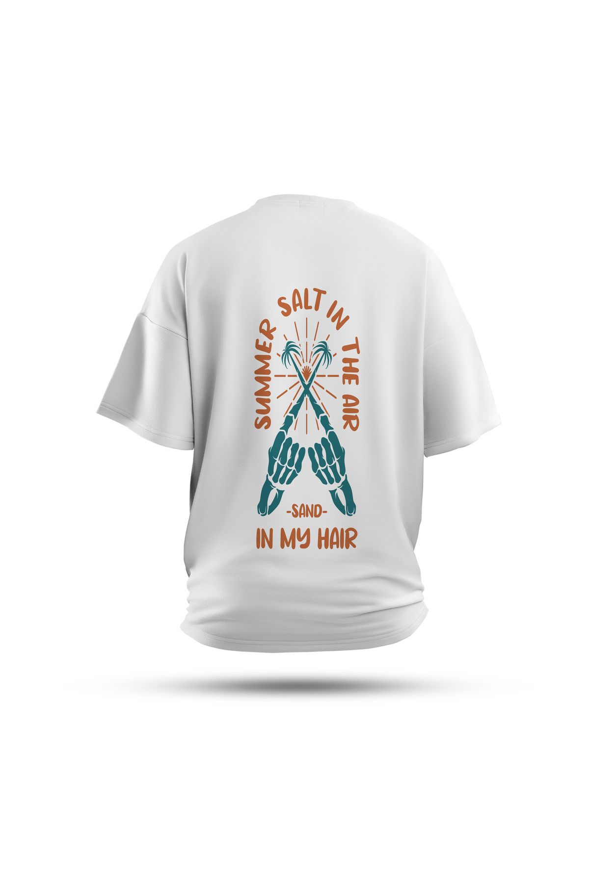 Zestia Unisex T-Shirt, Sun in Bones Sırt Baskılı, Regular, %100 Pamuk, Beyaz T-Shirt No: 0286