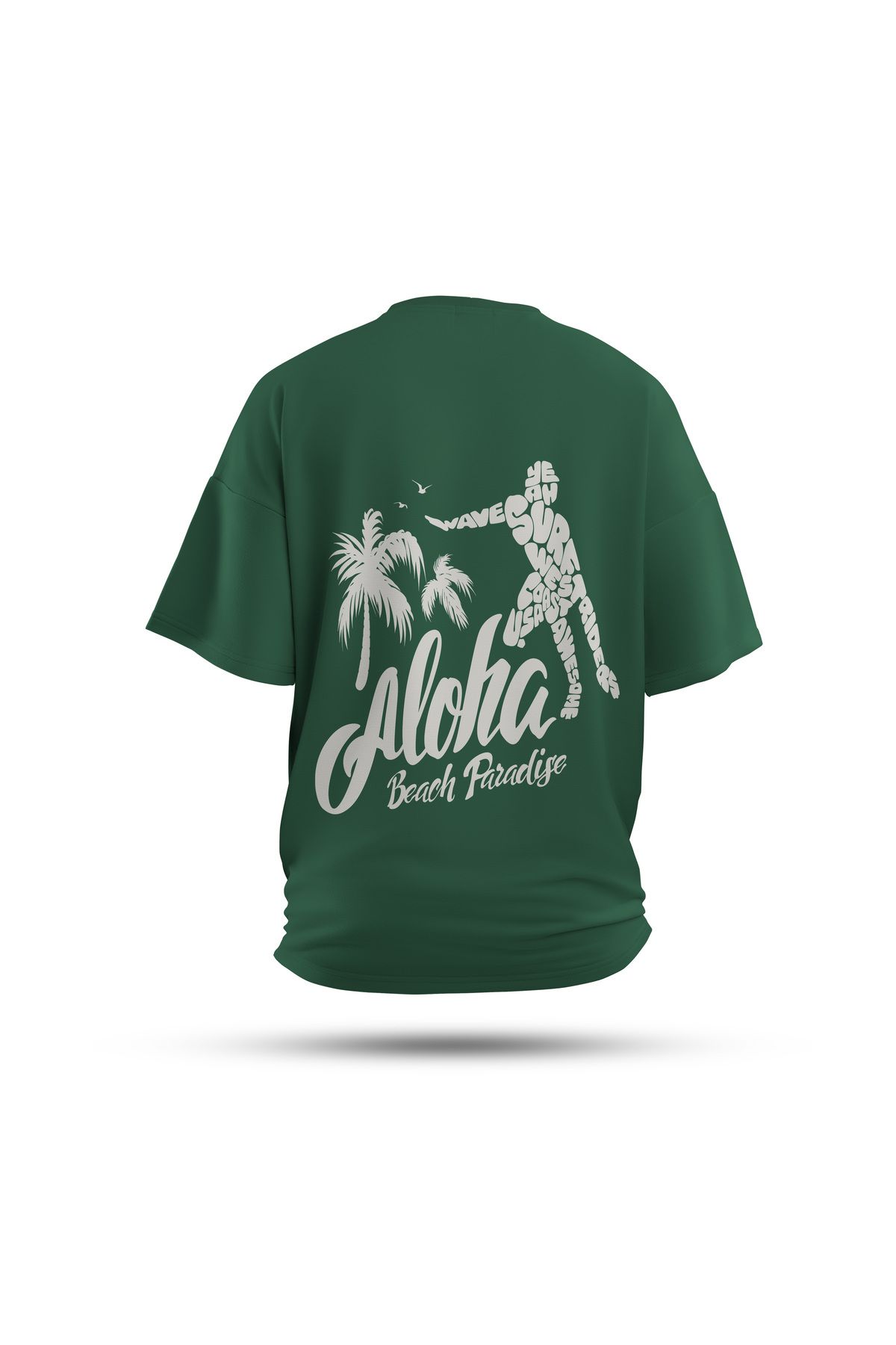 Zestia Unisex T-Shirt, Beach Paradise Sırt Baskılı, Regular, %100 Pamuk, Yeşil T-Shirt No: 0276