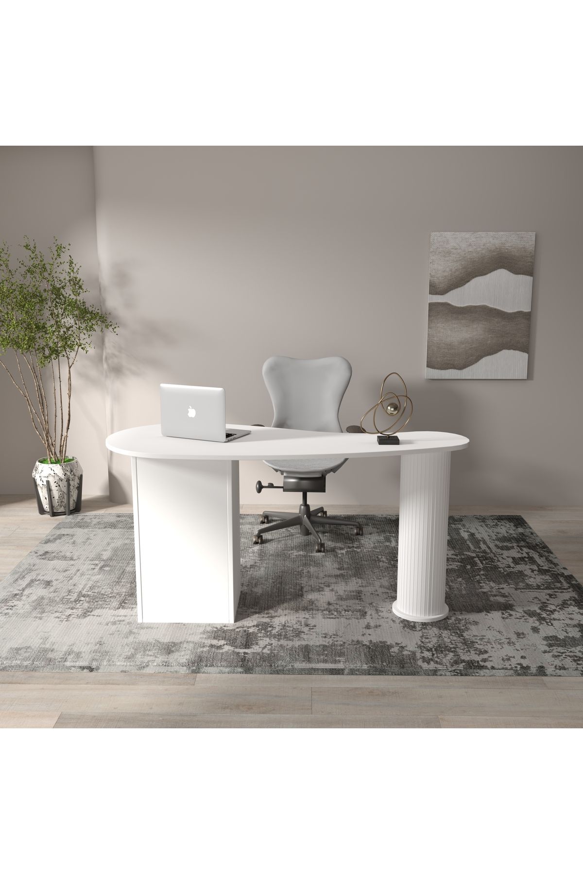 klubeconcept Modern Oval Formlu Beyaz Çalışma Masası Şık ve Fonksiyonel Ofis Masası 150 cm