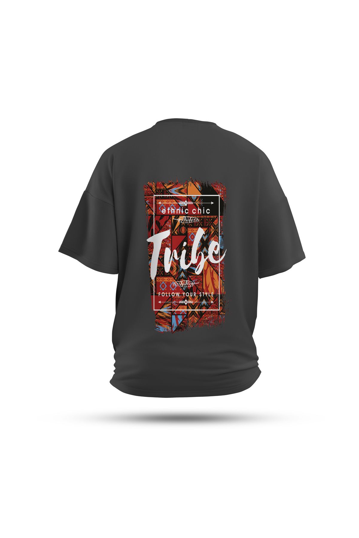 Zestia Unisex T-Shirt, Ethnic Tribe Sırt Baskılı, Regular, %100 Pamuk, Antrasit T-Shirt No: 0265