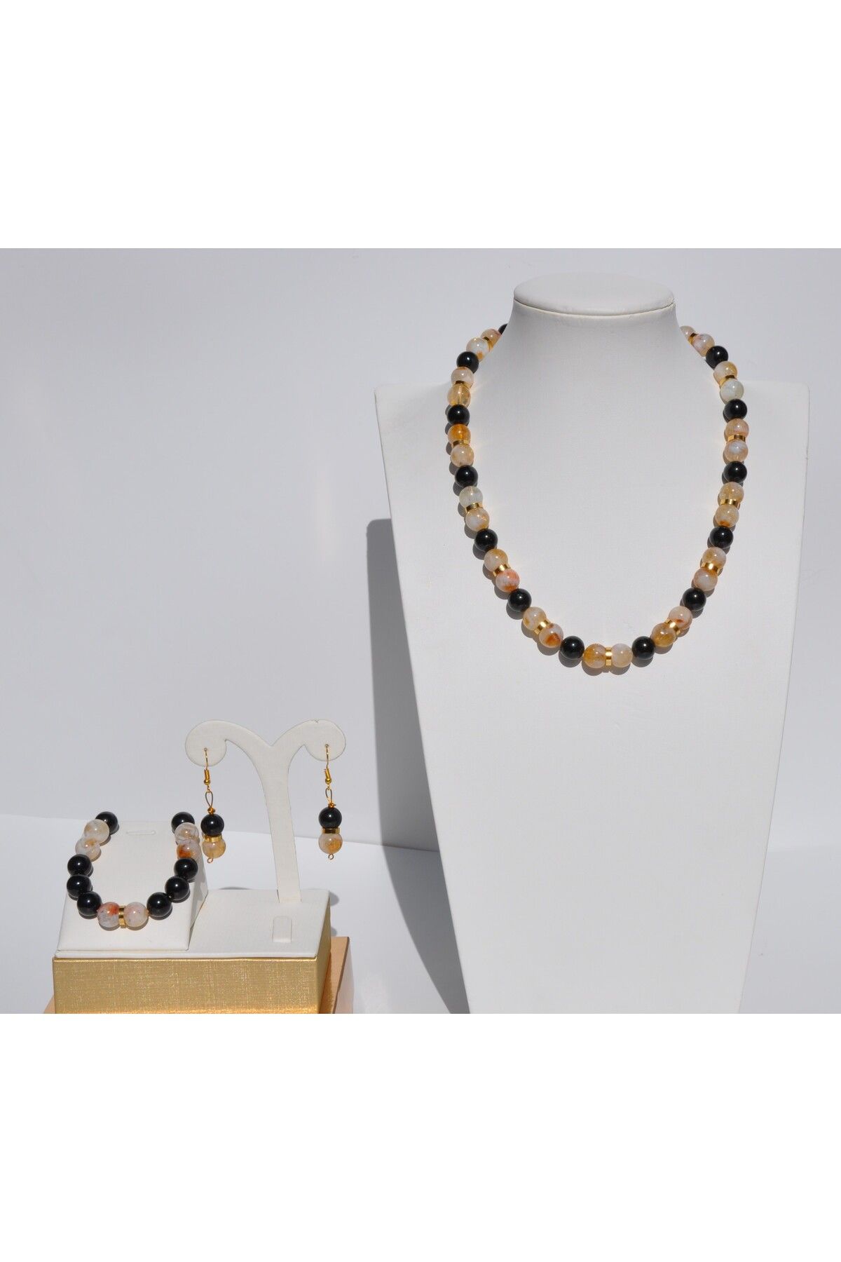 Nilfu Atelier SİTRİN TURMALİN DOĞAL TAŞ KOLYE BİLEKLİK KÜPE SETİ