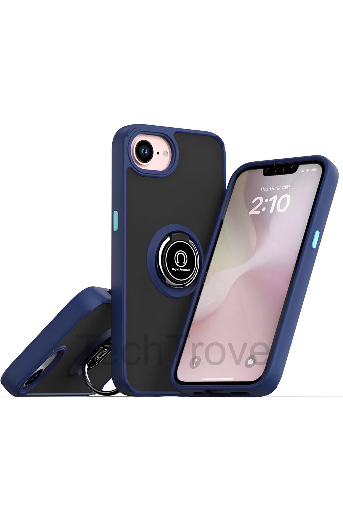 TechTrove iPhone 16E Kılıf Yüzüklü Stand Özellikli Darbe Korumalı Mat Silikon Kapak