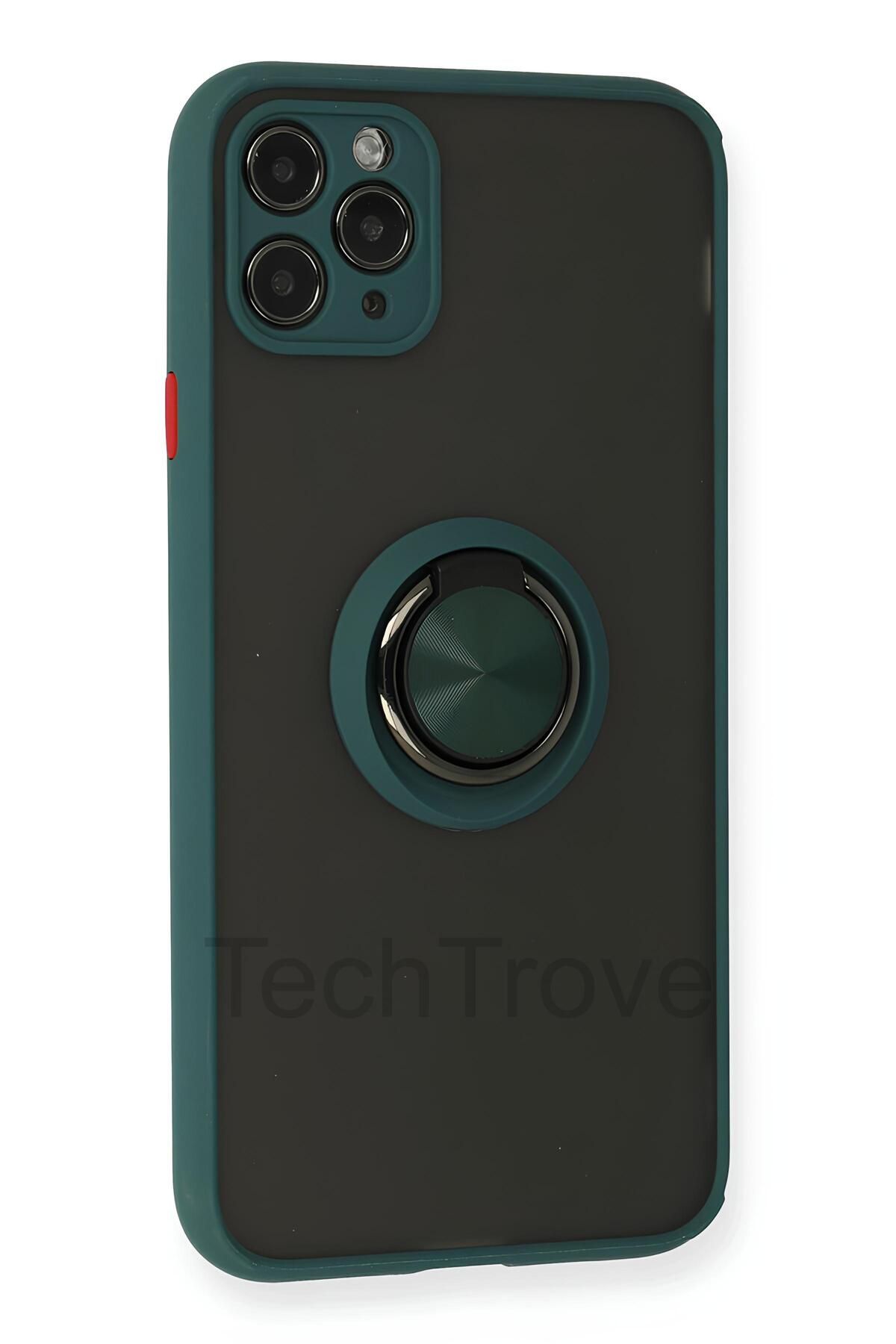 TechTrove iPhone 11 Pro Kılıf Yüzüklü Stand Özellikli Darbe Korumalı Mat Silikon Kapak