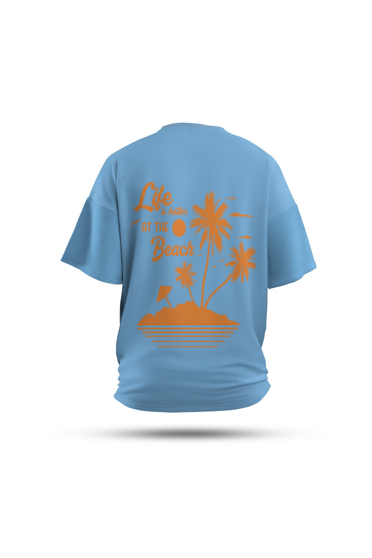 Zestia Unisex T-Shirt, Life İs Butter Sırt Baskılı, Regular, %100 Pamuk, Mavi T-Shirt No: 0279
