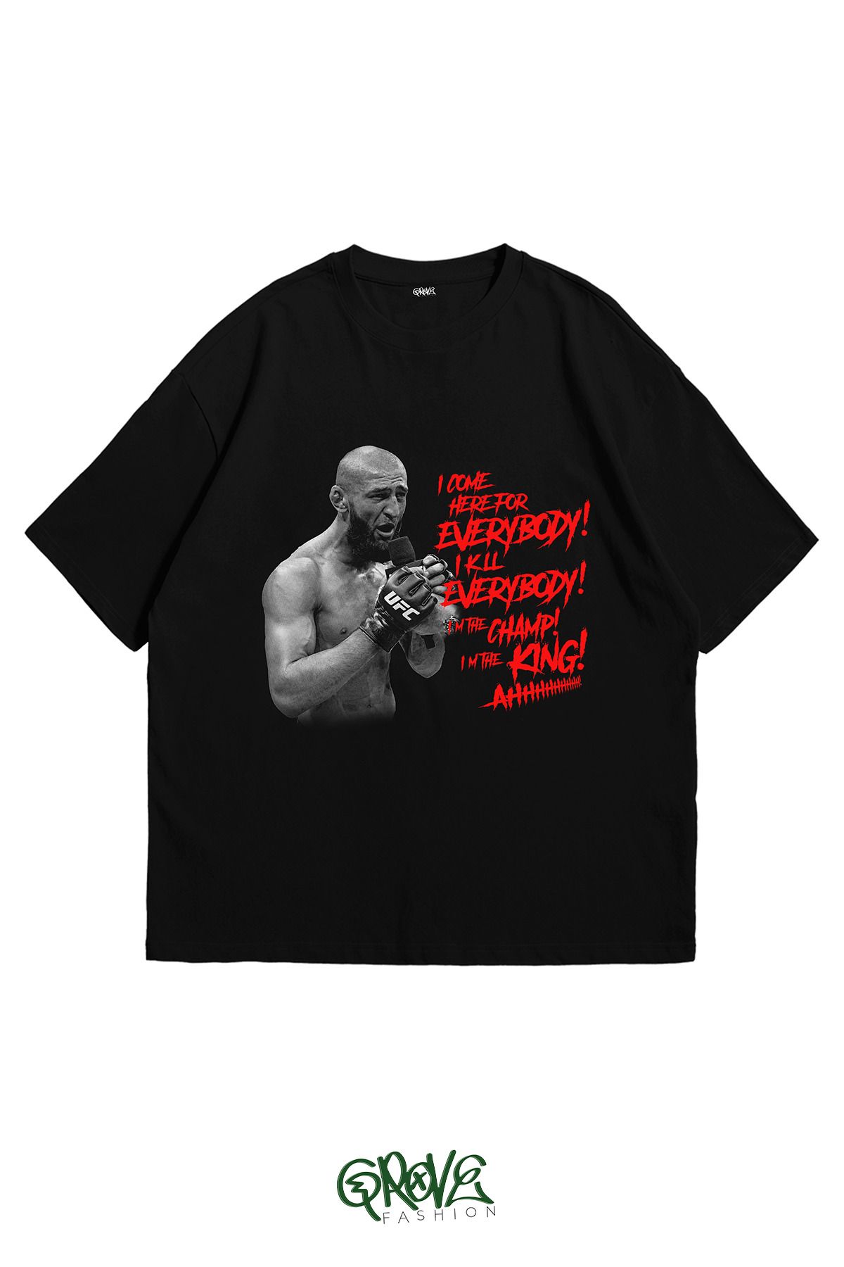 Grove Fashion Khamzat Chimaev Ah Baskılı Unisex Oversize T-Shirt