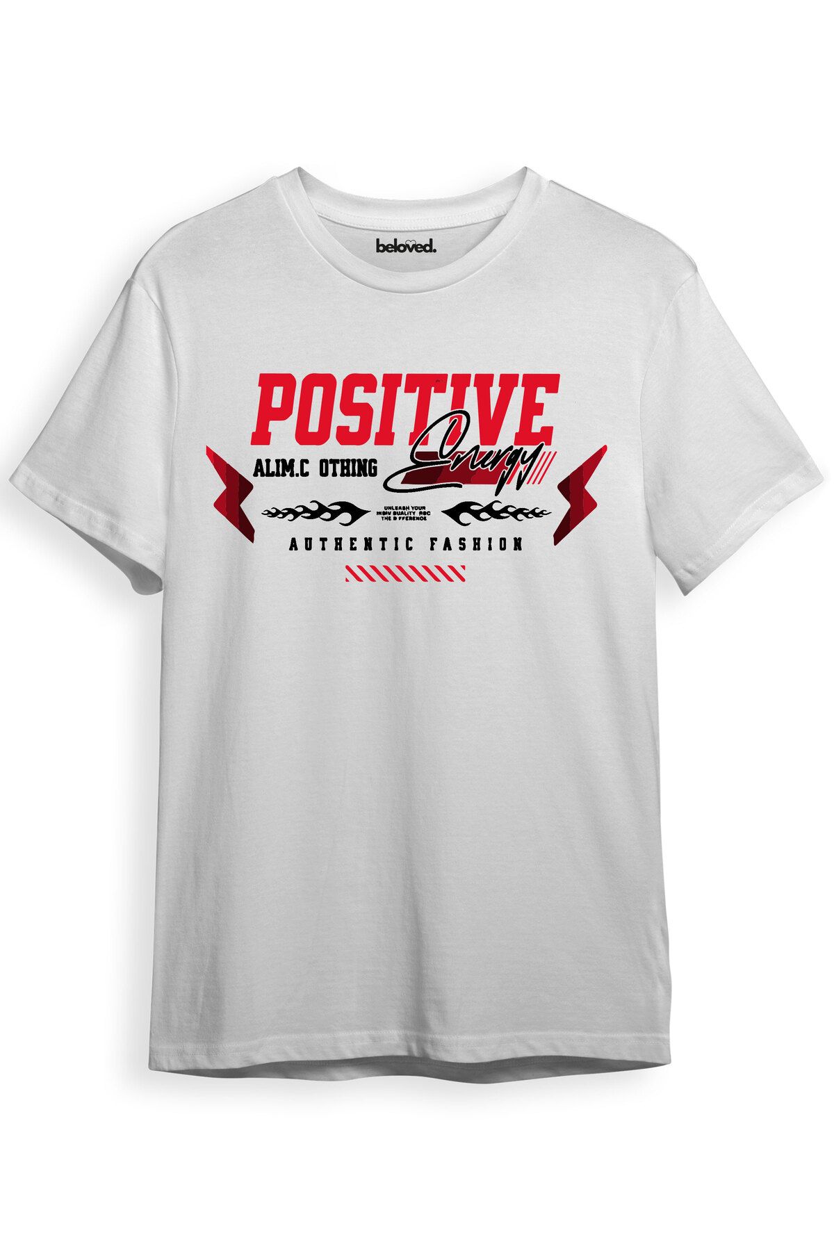 beloved.co Positive Energy Yazılı Dijital Baskılı Regular Fit %100 Pamuk T-Shirt