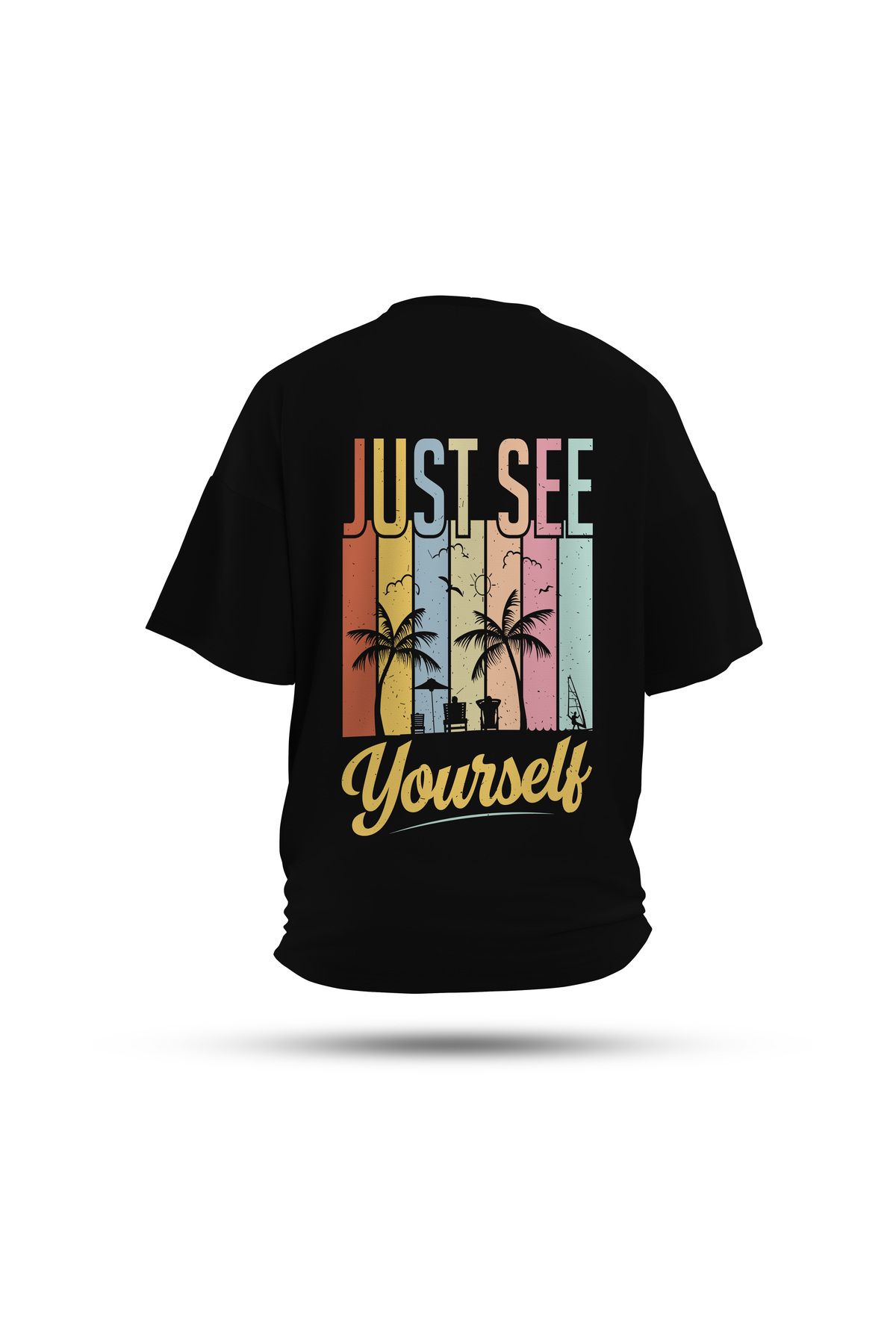 Zestia Unisex T-Shirt, Just Sea Yourself Sırt Baskılı, Regular, %100 Pamuk, Siyah T-Shirt No: 0270