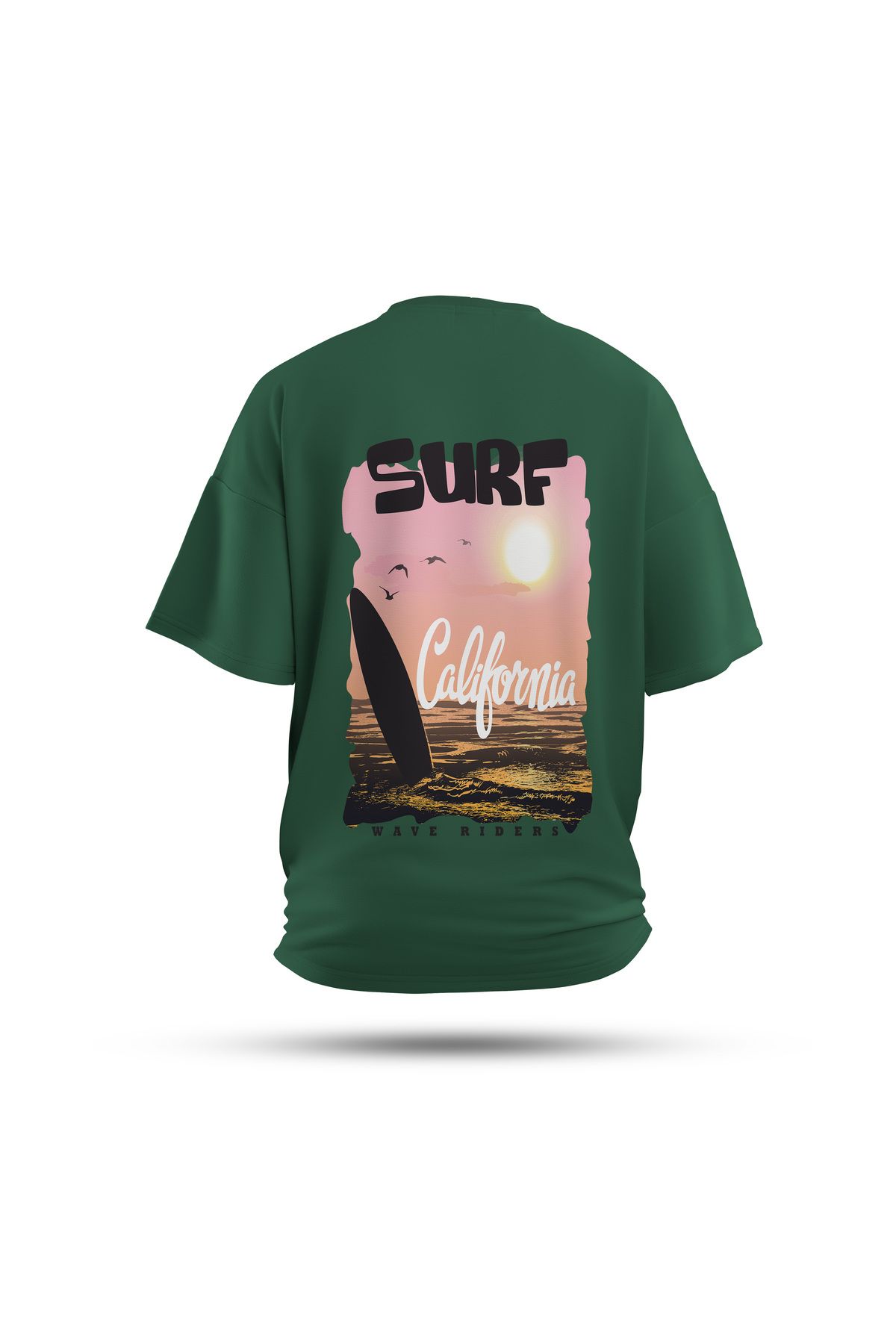 Zestia Unisex T-Shirt, Surf California Sırt Baskılı, Regular, %100 Pamuk, Yeşil T-Shirt No: 0275